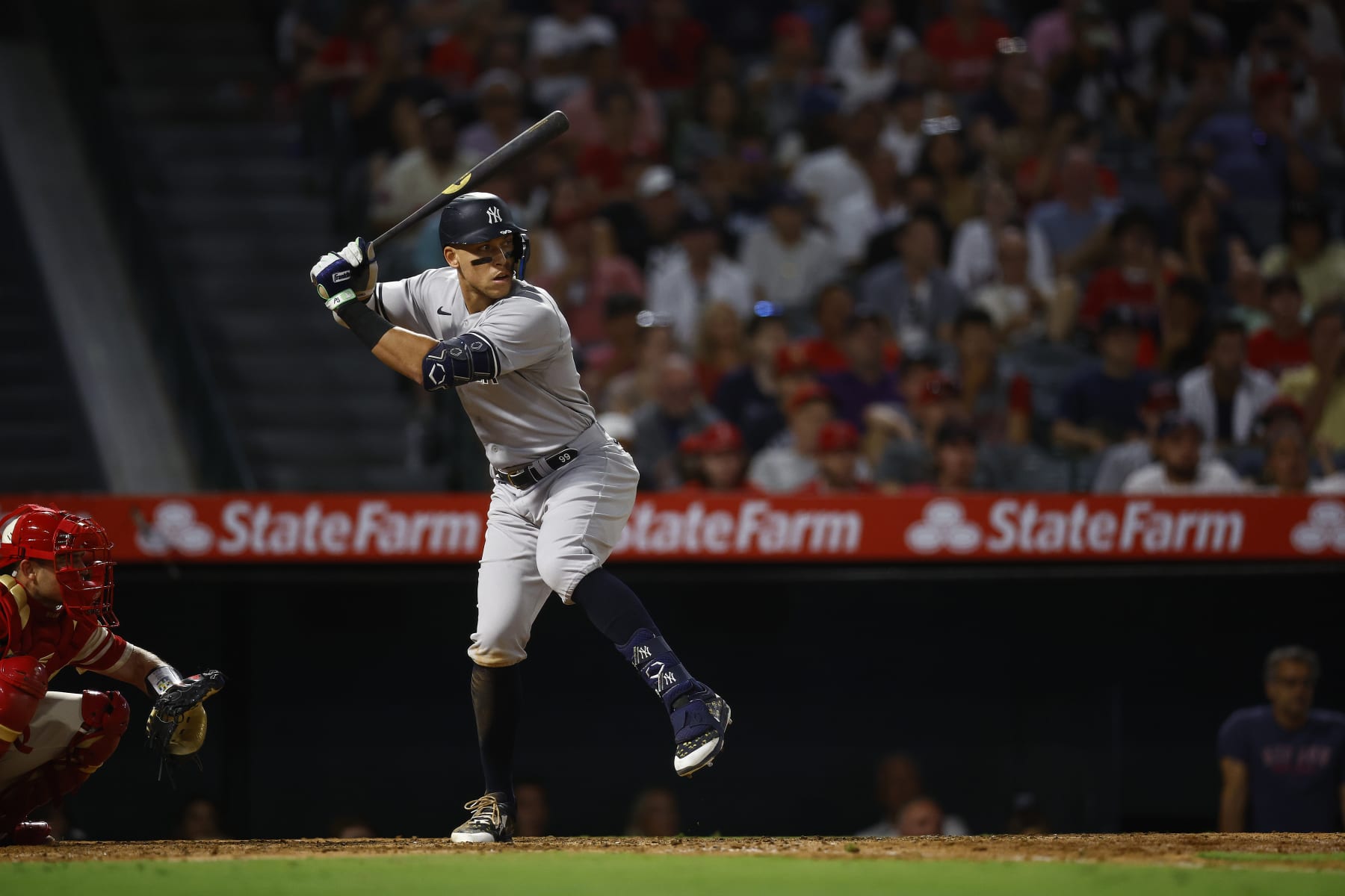 ANAHEIM, CALIFORNIA - AUGUST 31:  Aaron Judge #99 of the New York Yankees at Angel Stadium of Anaheim on August 31, 2022 in Anaheim, California. (Photo by Ronald Martinez/Getty Images)