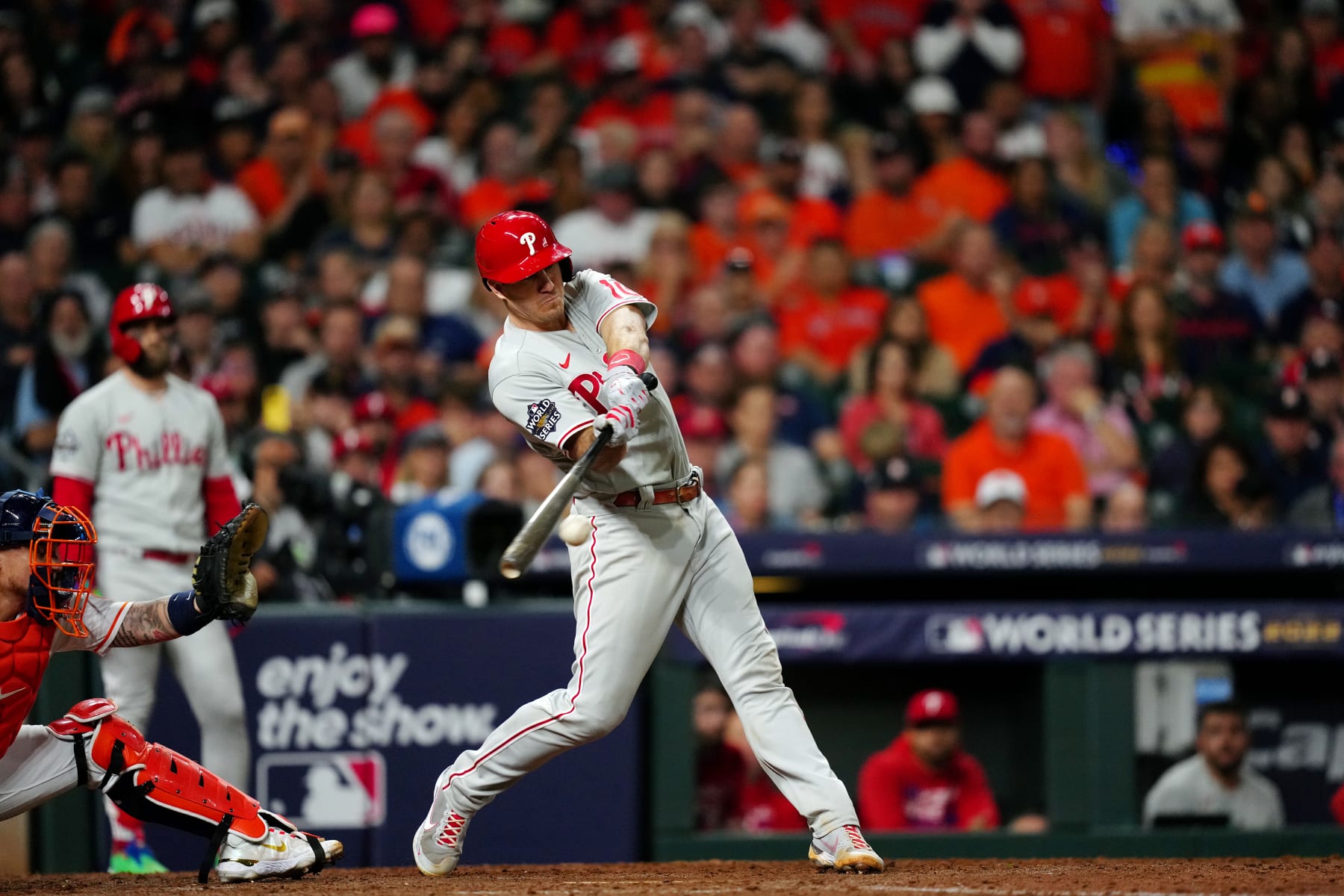 HOUSTON, TX - OCTOBER 28:  Luis Garcia #77 of the Houston Astros pitches during Game 1 of the 2022 World Series between the Philadelphia Phillies and the Houston Astros at Minute Maid Park on Friday, October 28, 2022 in Houston, Texas. (Photo by Daniel Shirey/MLB Photos via Getty Images)