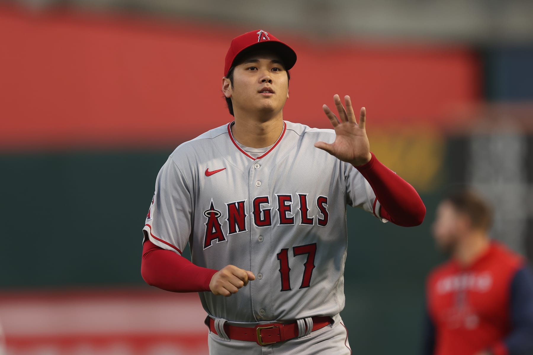 OAKLAND, CALIFORNIA - OCTOBER 04: Shohei Ohtani #17 of the Los Angeles Angels looks on before the game against the Oakland Athletics at RingCentral Coliseum on October 04, 2022 in Oakland, California. (Photo by Lachlan Cunningham/Getty Images)