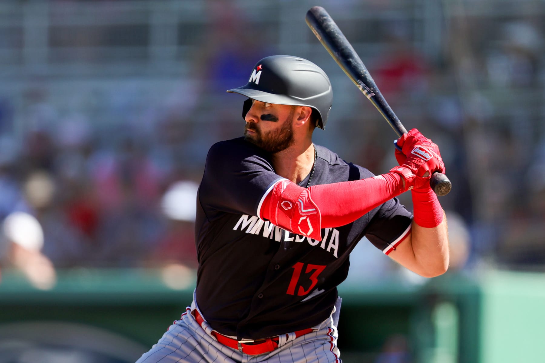 FORT MYERS, FLORIDA - FEBRUARY 27: Joey Gallo #13 of the Minnesota Twins at bat against the Boston Red Sox during the fifth inning at JetBlue Park at Fenway South on February 27, 2023 in Fort Myers, Florida. (Photo by Megan Briggs/Getty Images)