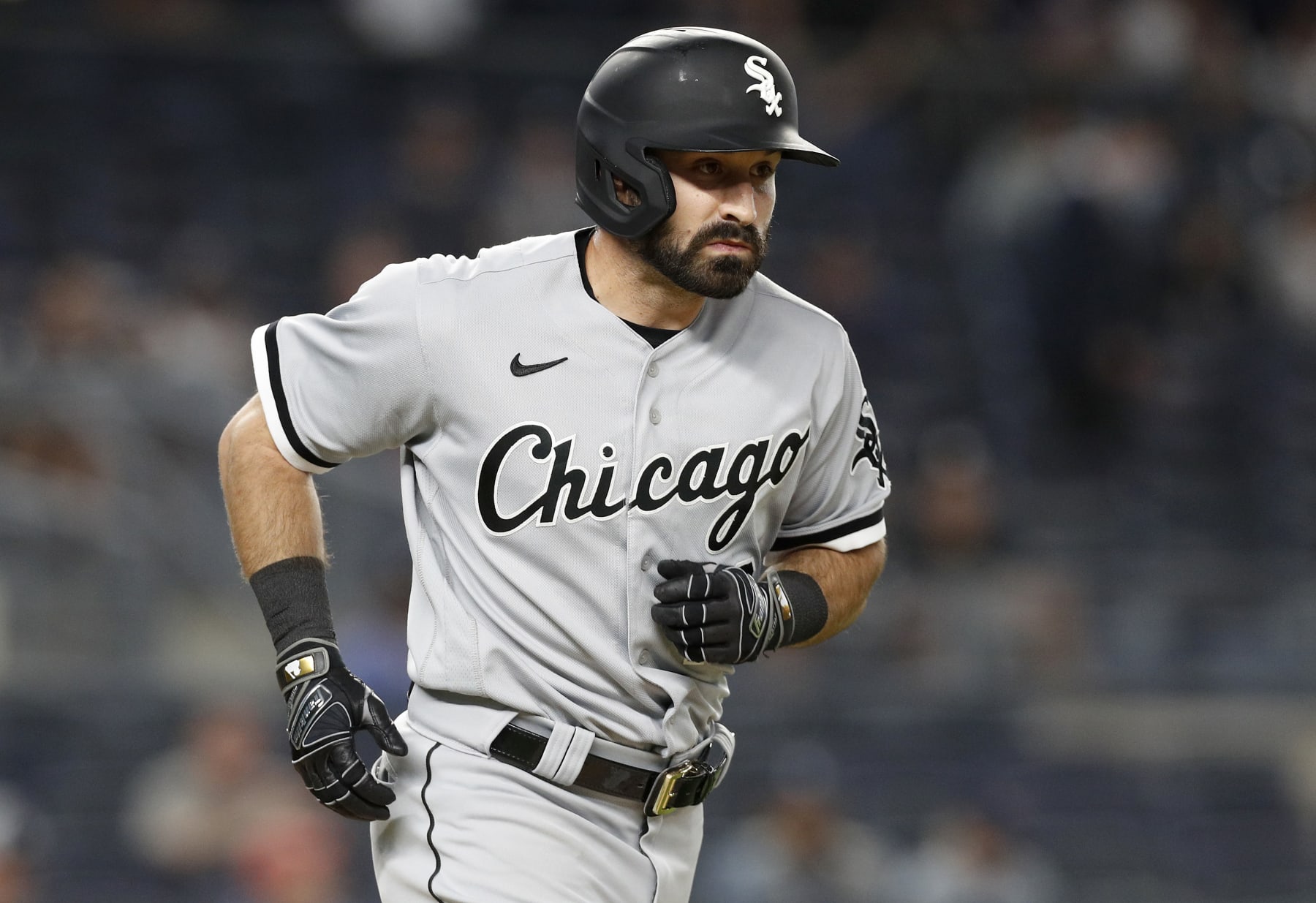NEW YORK, NEW YORK - MAY 21: (NEW YORK DAILIES OUT)  Adam Eaton #12 of the Chicago White Sox in action against the New York Yankees at Yankee Stadium on May 21, 2021 in New York City. The Yankees defeated the White Sox 2-1. (Photo by Jim McIsaac/Getty Images)
