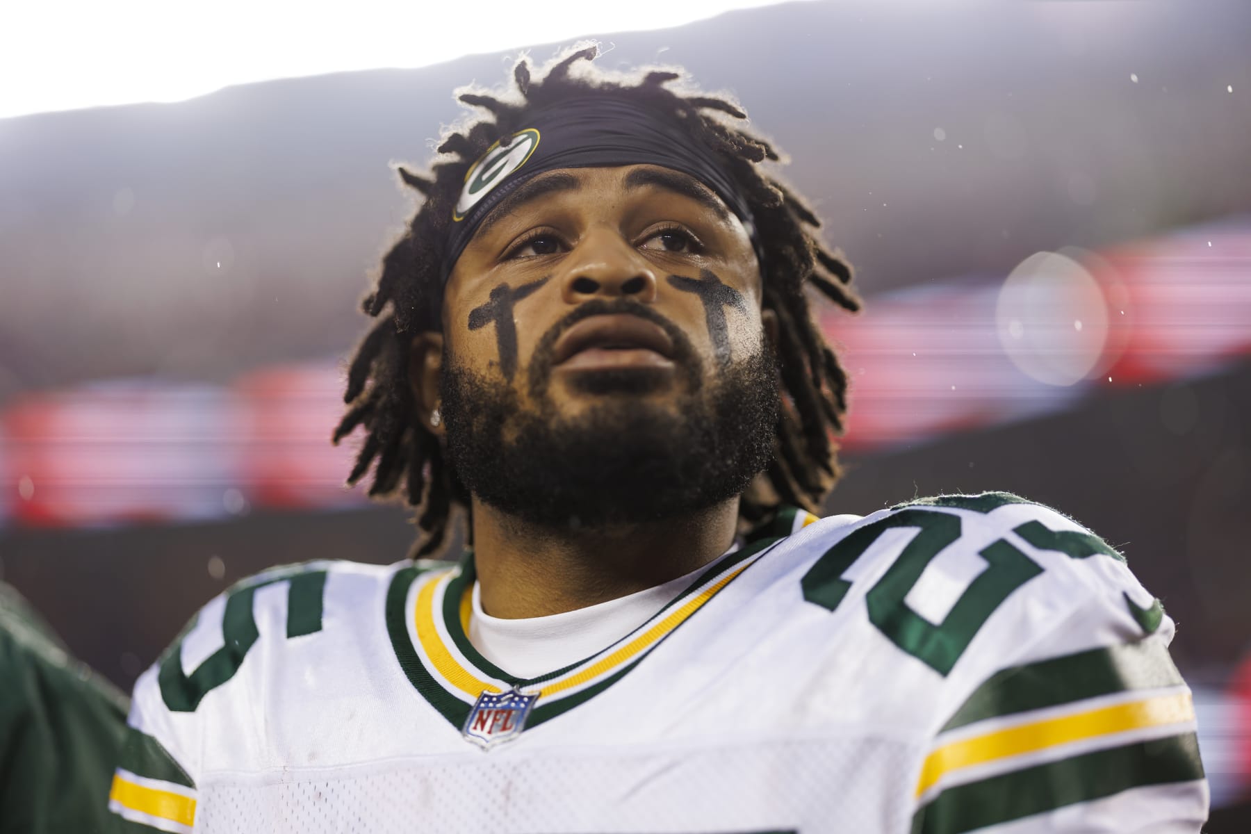 SANTA CLARA, CALIFORNIA - JANUARY 20: Keisean Nixon #25 of the Green Bay Packers looks on from the sideline before an NFC divisional round playoff football game against the San Francisco 49ers at Levi's Stadium on January 20, 2024 in Santa Clara, California. (Photo by Ryan Kang/Getty Images) SANTA CLARA, CALIFORNIA - JANUARY 20: Keisean Nixon #25 of the Green Bay Packers looks on from the sideline before an NFC divisional round playoff football game against the San Francisco 49ers at Levi's Stadium on January 20, 2024 in Santa Clara, California. (Photo by Ryan Kang/Getty Images)