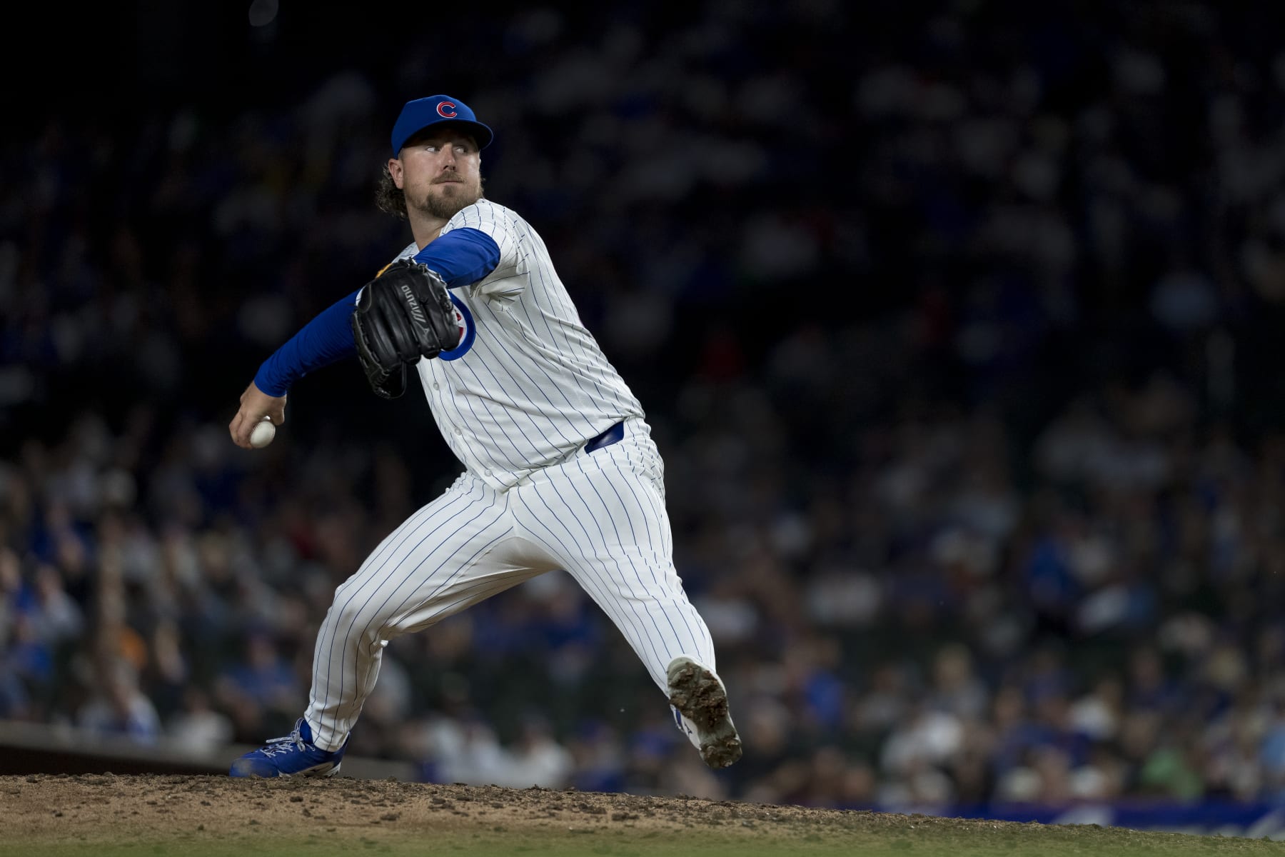 CHICAGO, ILLINOIS - JULY 22: Mark Leiter, Jr of the Chicago Cubs pitches against the Milwaukee Brewers at Wrigley Field on July 22, 2024 in Chicago, Illinois. (Photo by Matt Dirksen/Chicago Cubs/Getty Images)