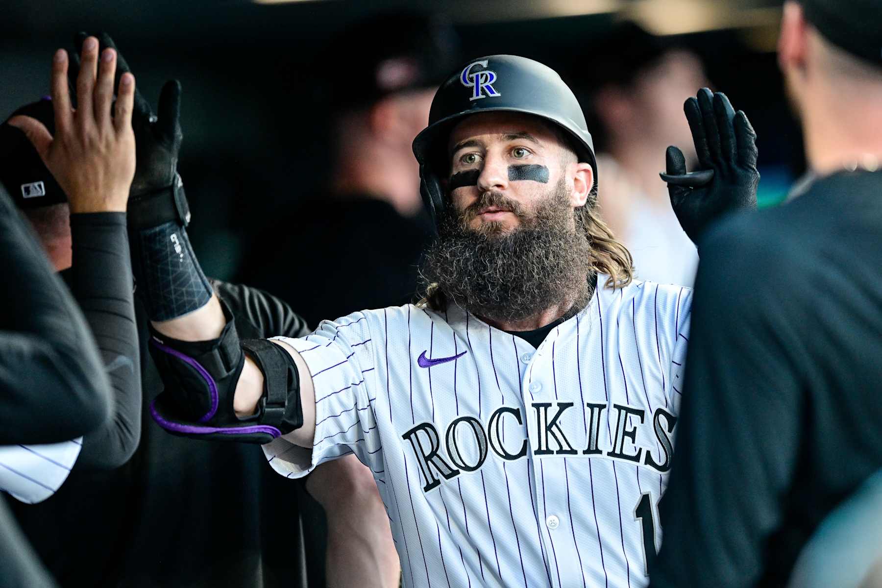 DENVER, COLORADO - AUGUST 16: Charlie Blackmon #19 of the Colorado Rockies celebrates his second inning two-run home run at Coors Field on August 16, 2024 in Denver, Colorado. (Photo by Dustin Bradford/Getty Images)