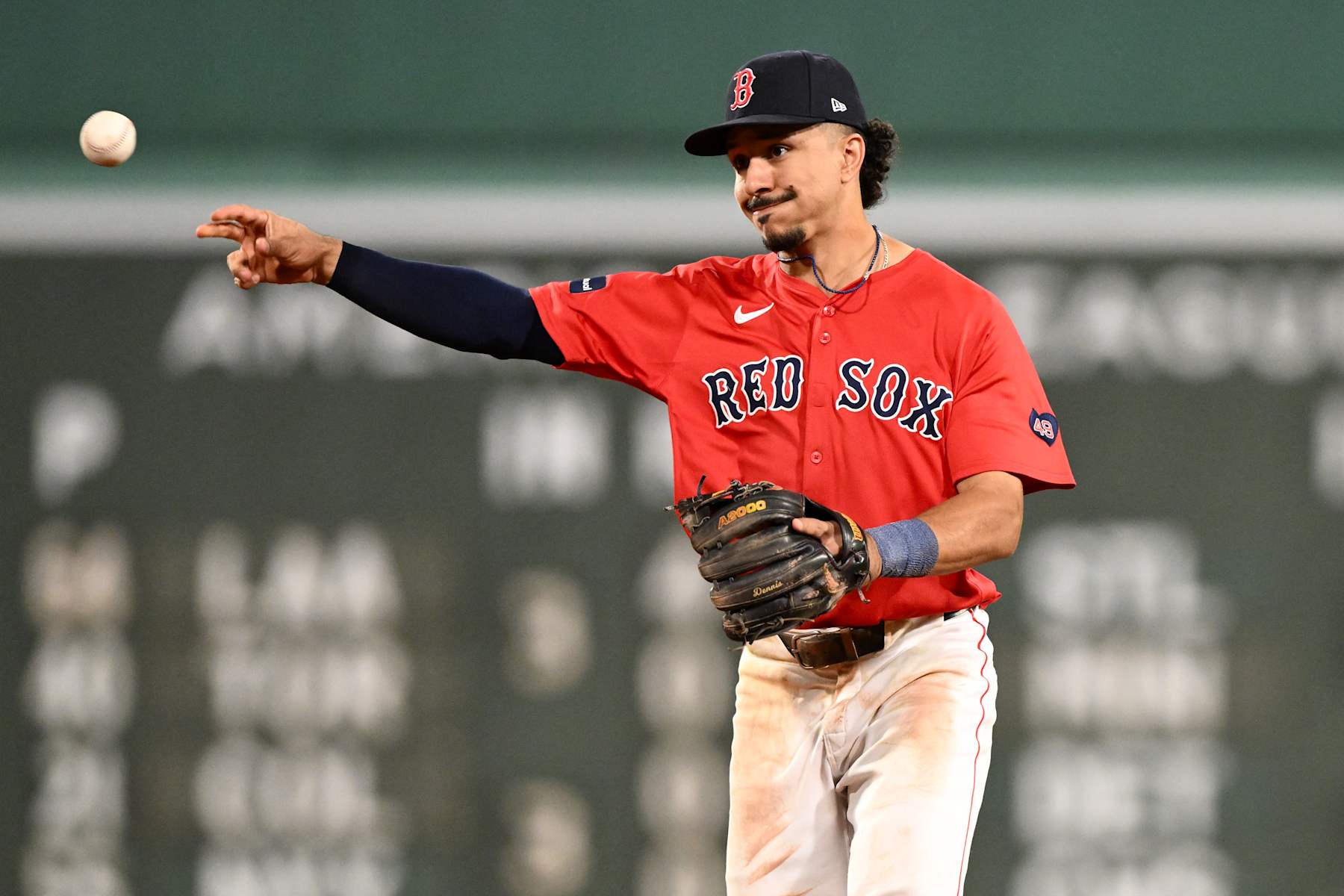 BOSTON, MASSACHUSETTS - AUGUST 23: David Hamilton #70 of the Boston Red Sox throws to first base for an out against the Arizona Diamondbacks during the fourth inning at Fenway Park on August 23, 2024 in Boston, Massachusetts. (Photo by Brian Fluharty/Getty Images)