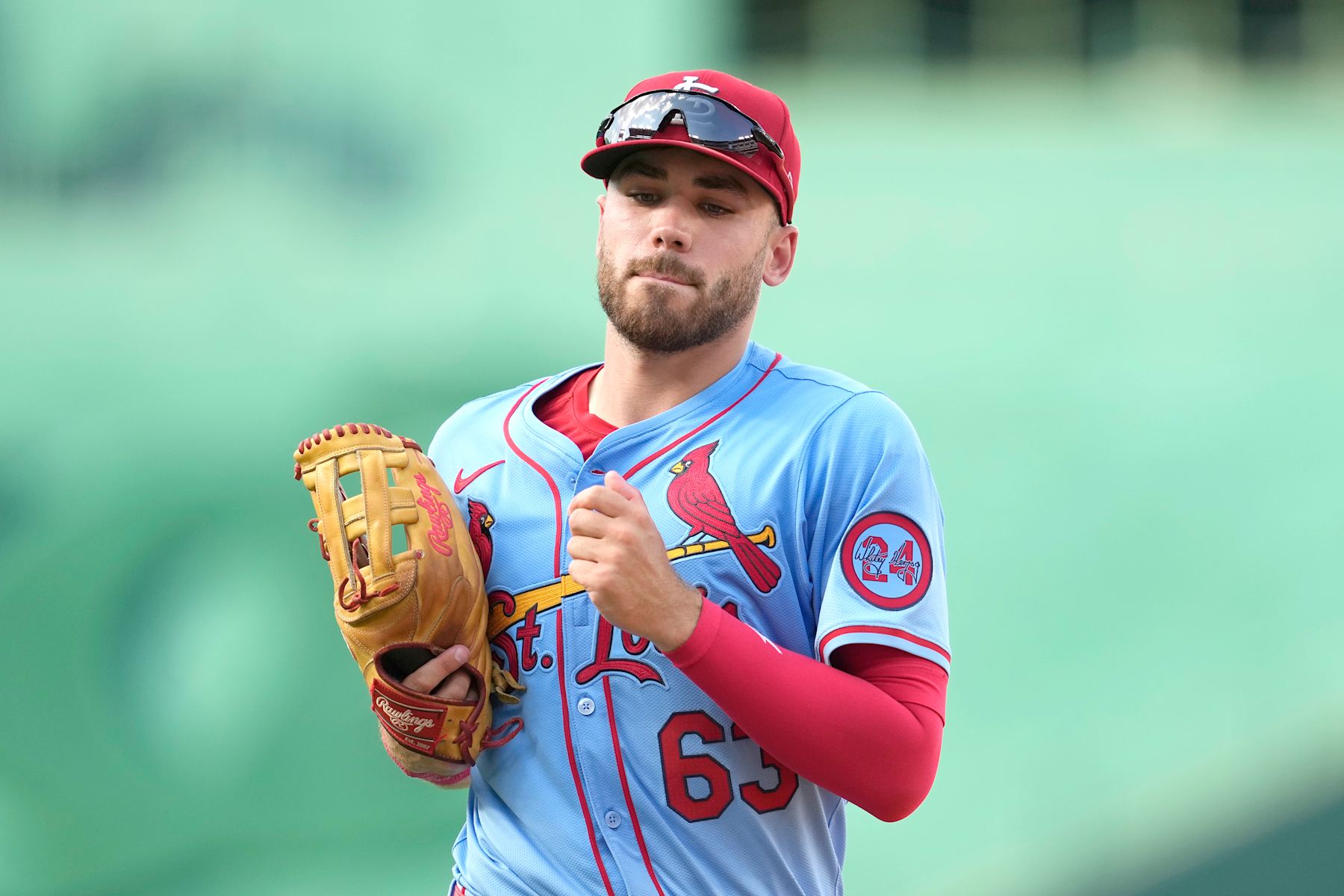 WASHINGTON, DC - JULY 06:  Michael Siani #63 of the St. Louis Cardinals runs back to the dug out during a baseball game against Washington Nationals at Nationals Park on July 6, 2024 in Washington, DC.  (Photo by Mitchell Layton/Getty Images)