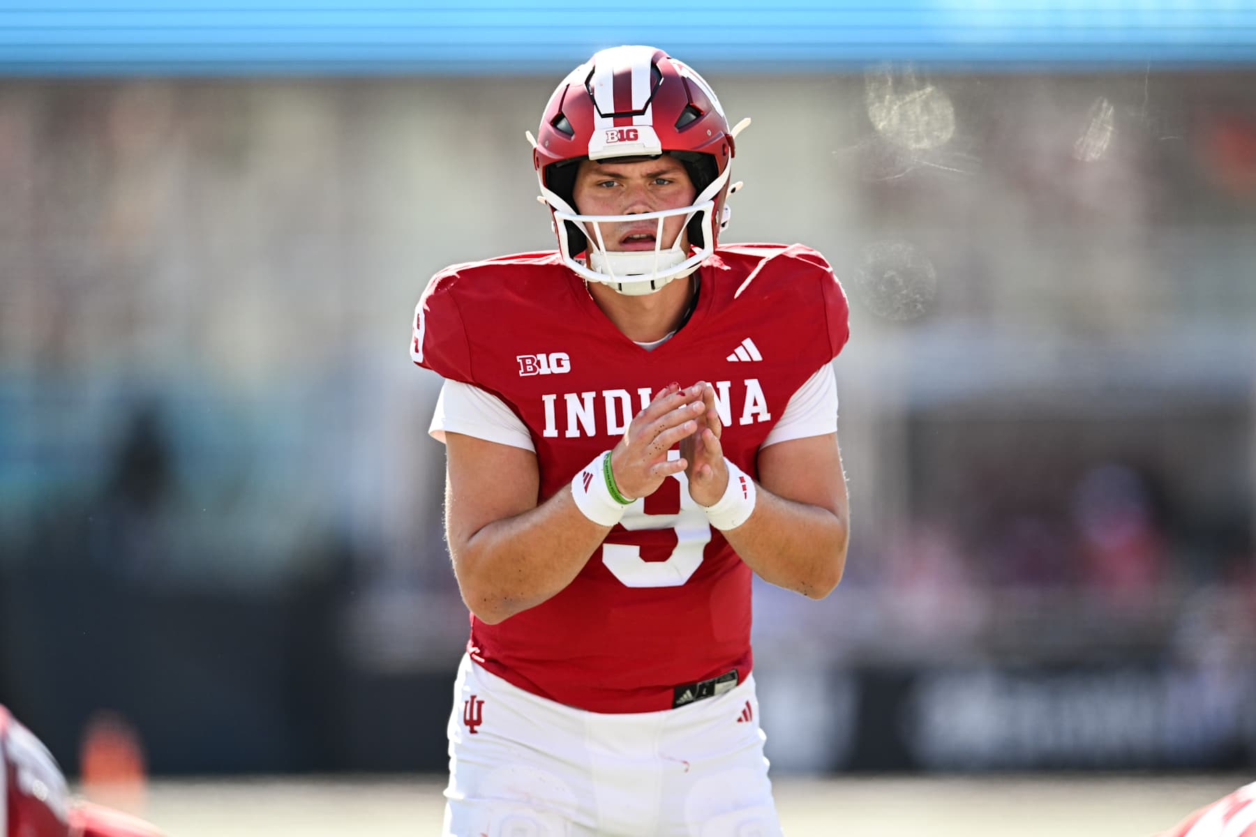 BLOOMINGTON, IN - OCTOBER 19: Indiana Hoosiers QB Kurtis Rourke (9) during a college football game between the Nebraska Cornhuskers and Indiana Hoosiers on October 19, 2024 at Memorial Stadium in Bloomington, IN (Photo by James Black/Icon Sportswire via Getty Images)