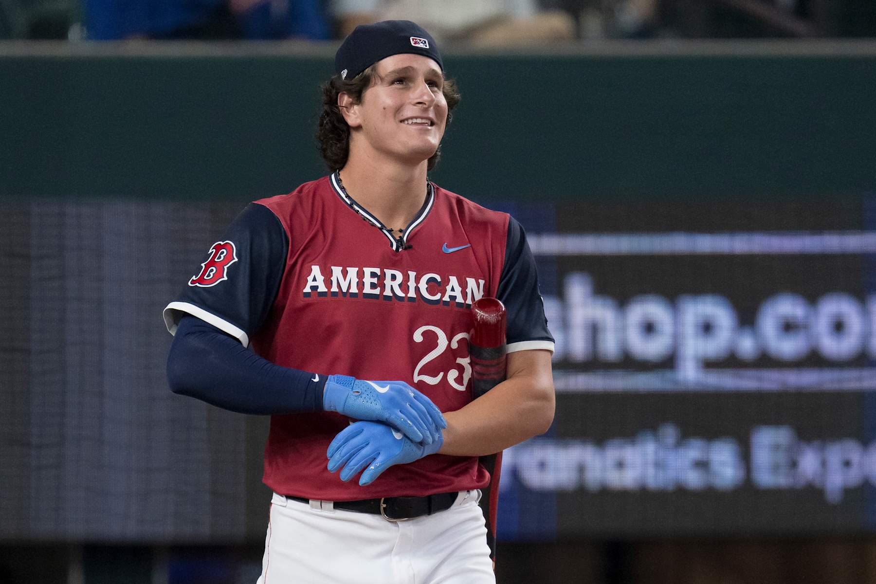 ARLINGTON, TX - JULY 13: Roman Anthony of the Boston Red Sox participates in the skills challenge during the 2024 All-Star Futures Game at Globe Life Field on Saturday, July 13, 2024 in Arlington, Texas. (Photo by Matt Dirksen/Chicago Cubs/Getty Images)