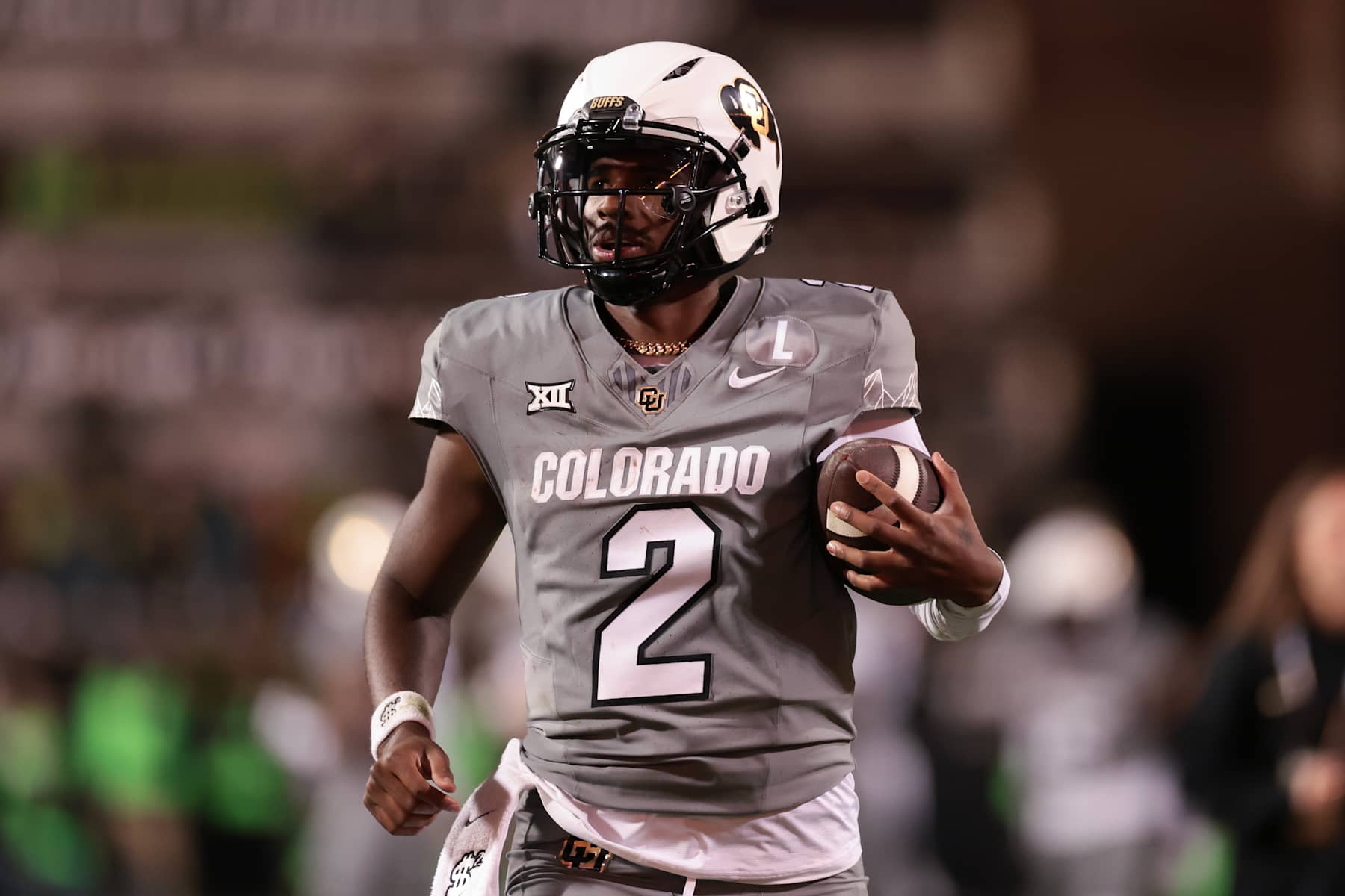 BOULDER, COLORADO - OCTOBER 26: Shedeur Sanders #2 of the Colorado Buffaloes walks the field during the fourth quarter against the Cincinnati Bearcats at Folsom Field on October 26, 2024 in Boulder, Colorado. (Photo by Andrew Wevers/Getty Images)