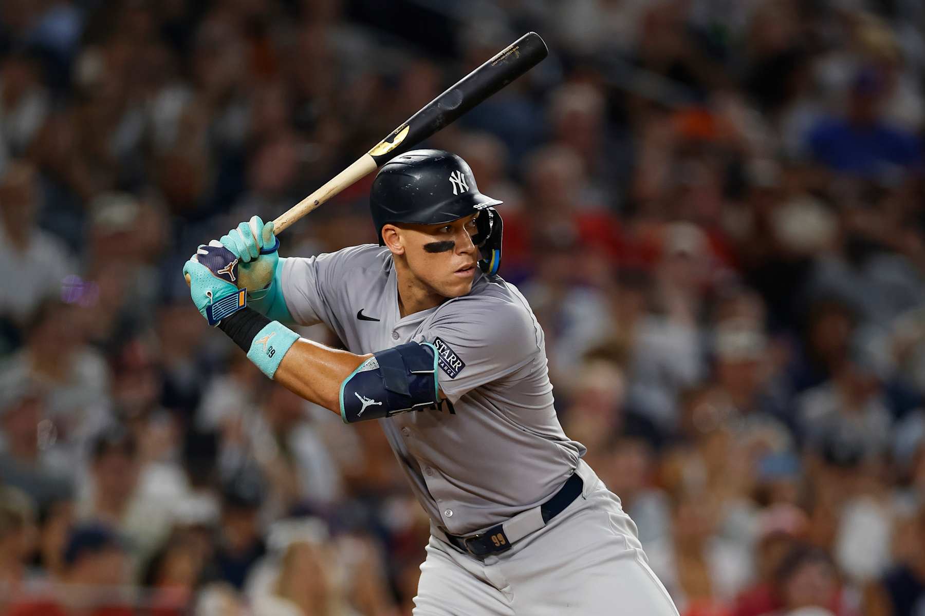 WASHINGTON, DC - AUGUST 28: Aaron Judge #99 of the New York Yankees at bat in the eighth inning during a game against the Washington Nationals at Nationals Park on August 28, 2024 in Washington, DC. (Photo by Brandon Sloter/Image Of Sport/Getty Images)