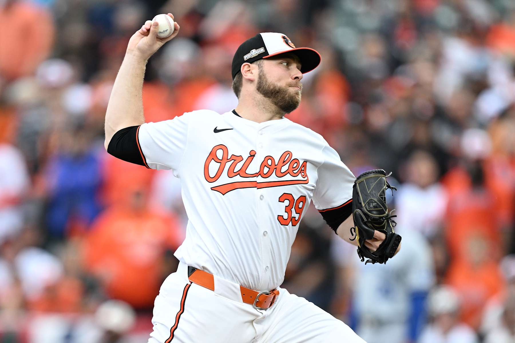 BALTIMORE, MARYLAND - OCTOBER 01: Corbin Burnes #39 of the Baltimore Orioles pitches the ball against the Kansas City Royals during the first inning of Game One of the Wild Card Series at Oriole Park at Camden Yards on October 01, 2024 in Baltimore, Maryland. (Photo by Greg Fiume/Getty Images)