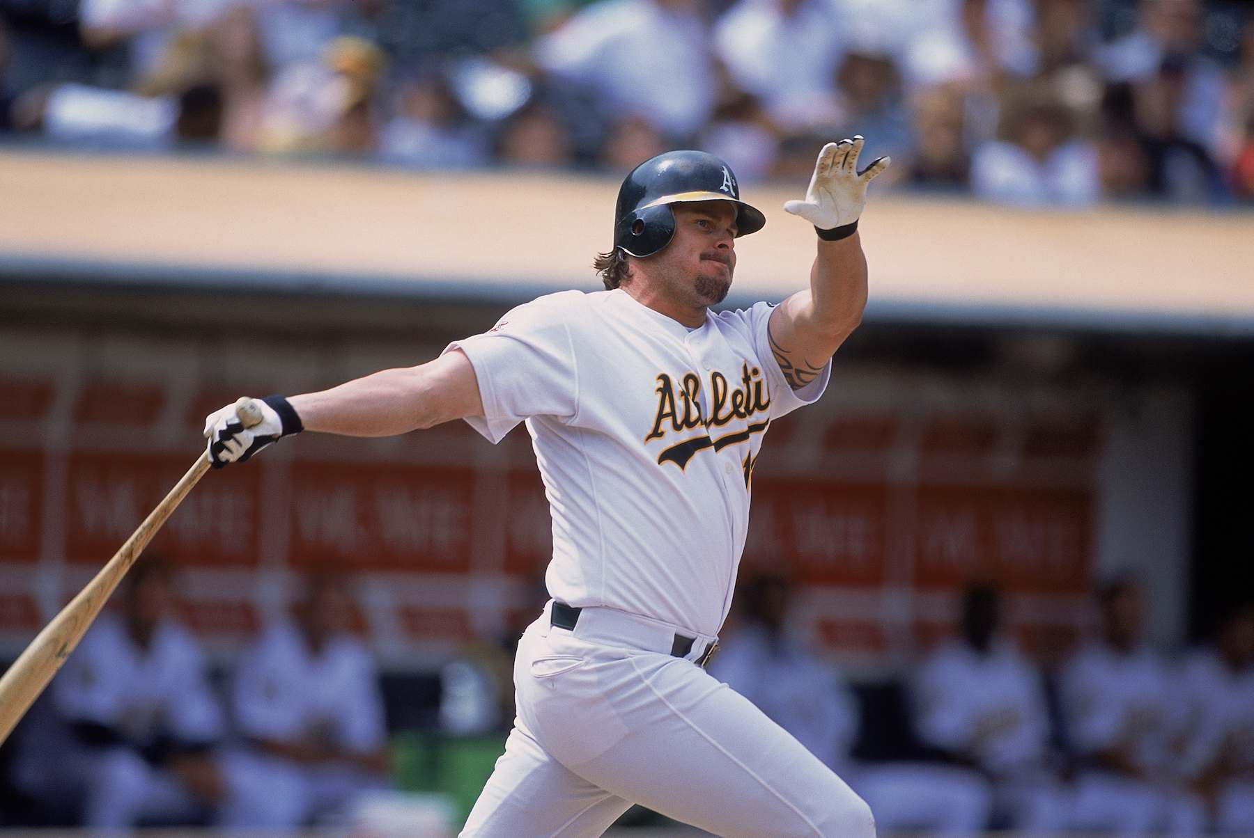 24 Jun 2001:  Jason Giambi #16 of the Oakland Athletics at bat during the game against the Texas Rangers at the Network Associates Coliseum in Oakland, California. The Rangers defeated the Athletics 9-5.Mandatory Credit: Tom Hauck  /Allsport
