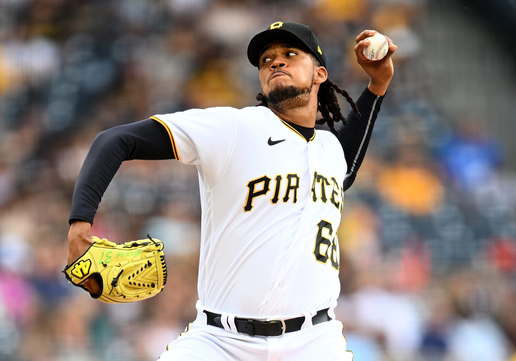 PITTSBURGH, PA - JULY 2:  Angel Perdomo #68 of the Pittsburgh Pirates in action during the game against the Milwaukee Brewers at PNC Park on July 2, 2023 in Pittsburgh, Pennsylvania. (Photo by Joe Sargent/Getty Images)