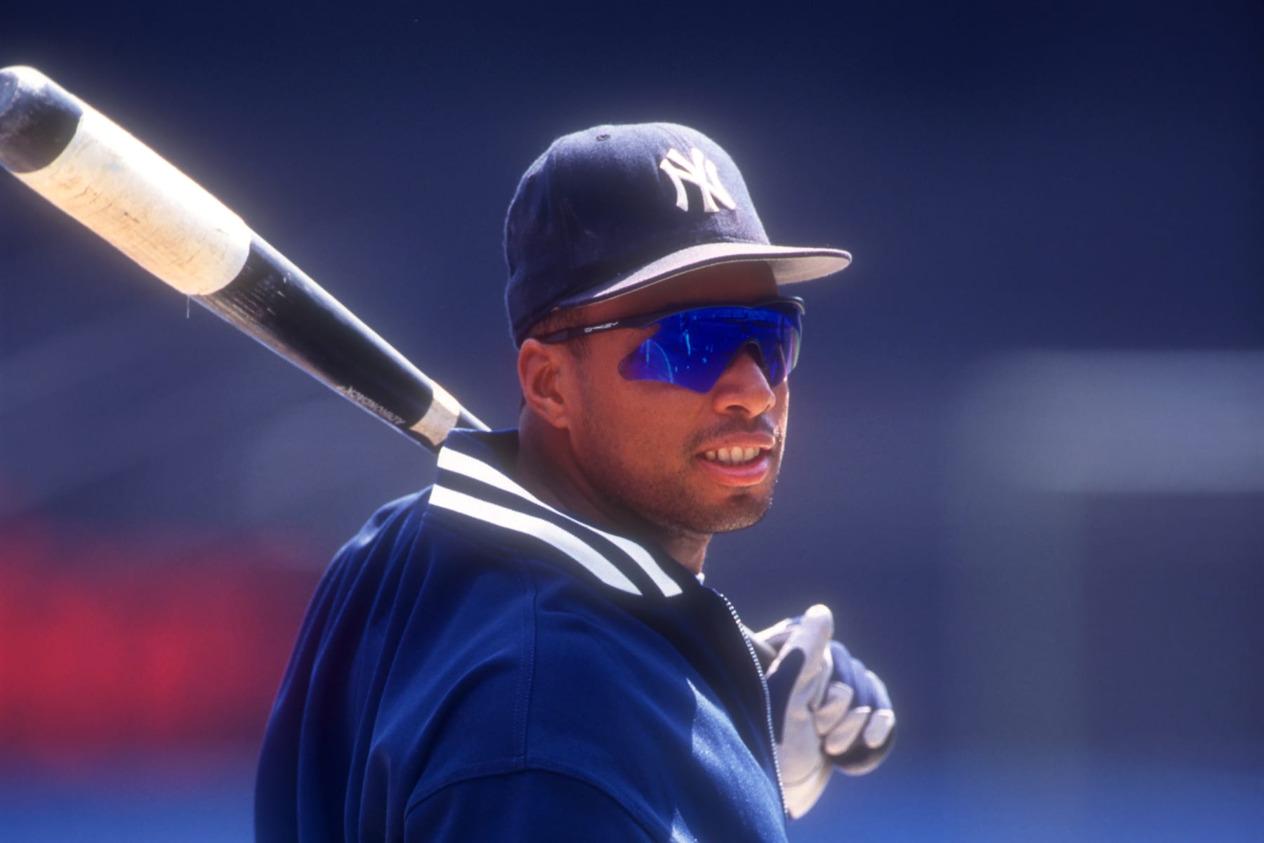 NEW YORK, NY - JUNE 28:  Bernie Williams #51 of the New York Yankees looks on during batting practice of a baseball game against the Detroit Tigers on June 28, 1995 at Yankee Stadium in New York City.  (Photo by Mitchell Layton/Getty Images)