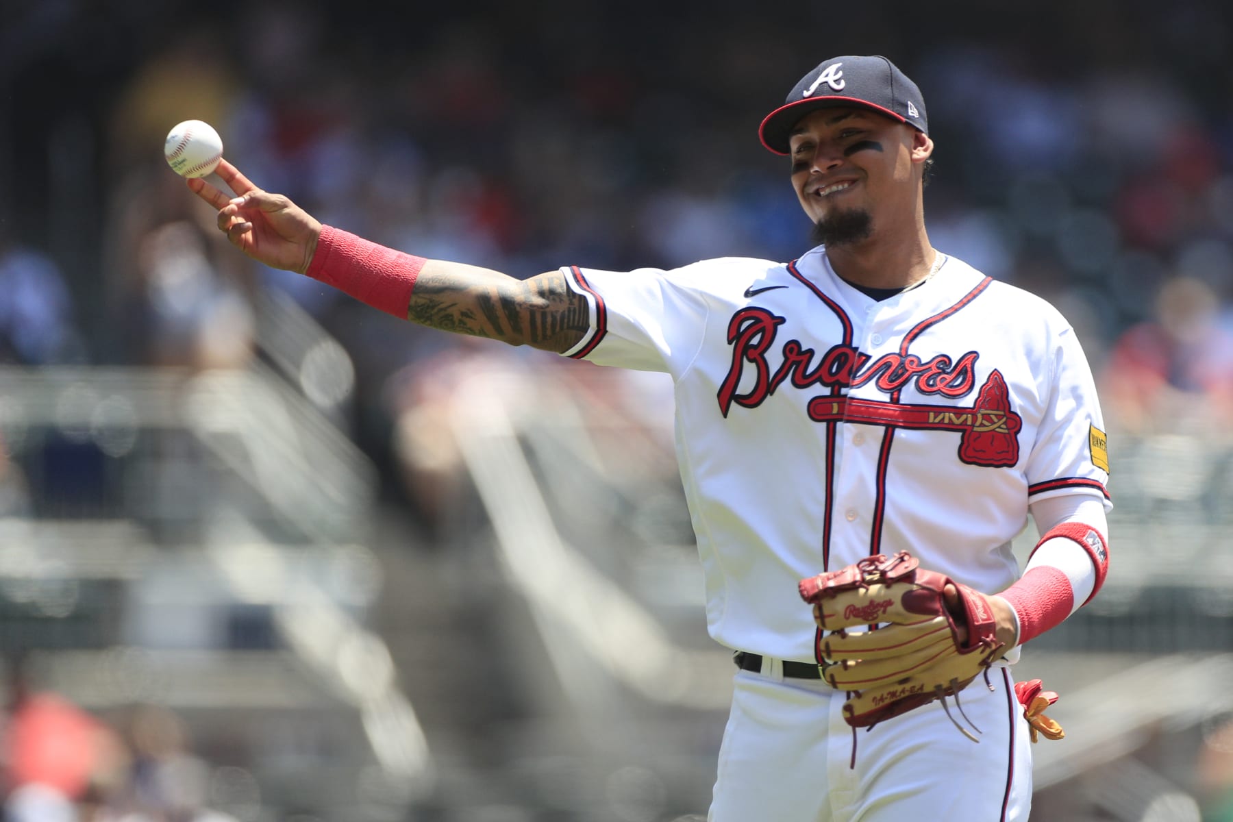 ATLANTA, GA - JUNE 28: Atlanta Braves shortstop Orlando Arcia (11) throws the baseball during the MLB game between the Minnesota Twins and the Atlanta Braves on June 28, 2023 at TRUIST Park in Atlanta, GA. (Photo by Jeff Robinson/Icon Sportswire via Getty Images)