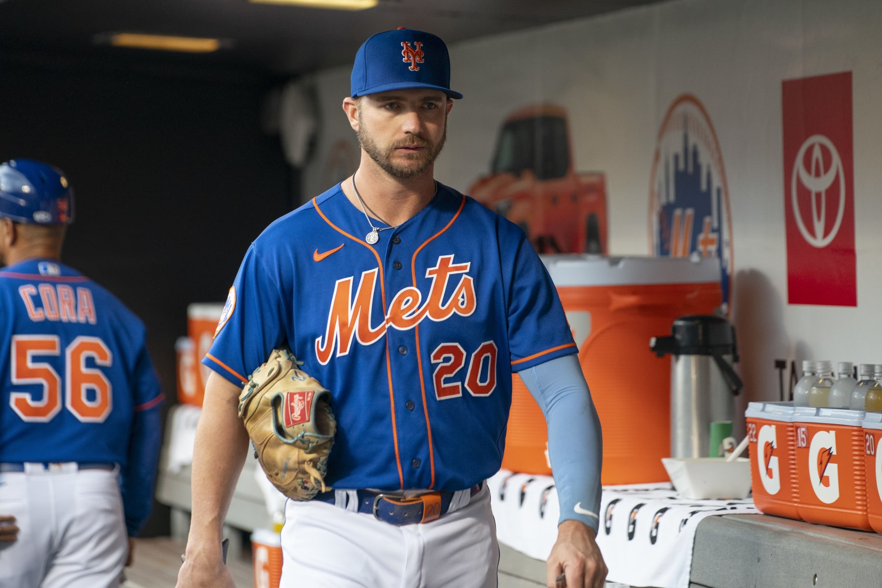 FLUSHING, NY - JUNE 28:  New York Mets First Baseman Pete Alonso (20) prior to the Major League Baseball game between the Milwaukee Brewers and New York Mets on June 29, 2023, at Citi Field in Flushing, NY. (Photo by Gregory Fisher/Icon Sportswire via Getty Images)