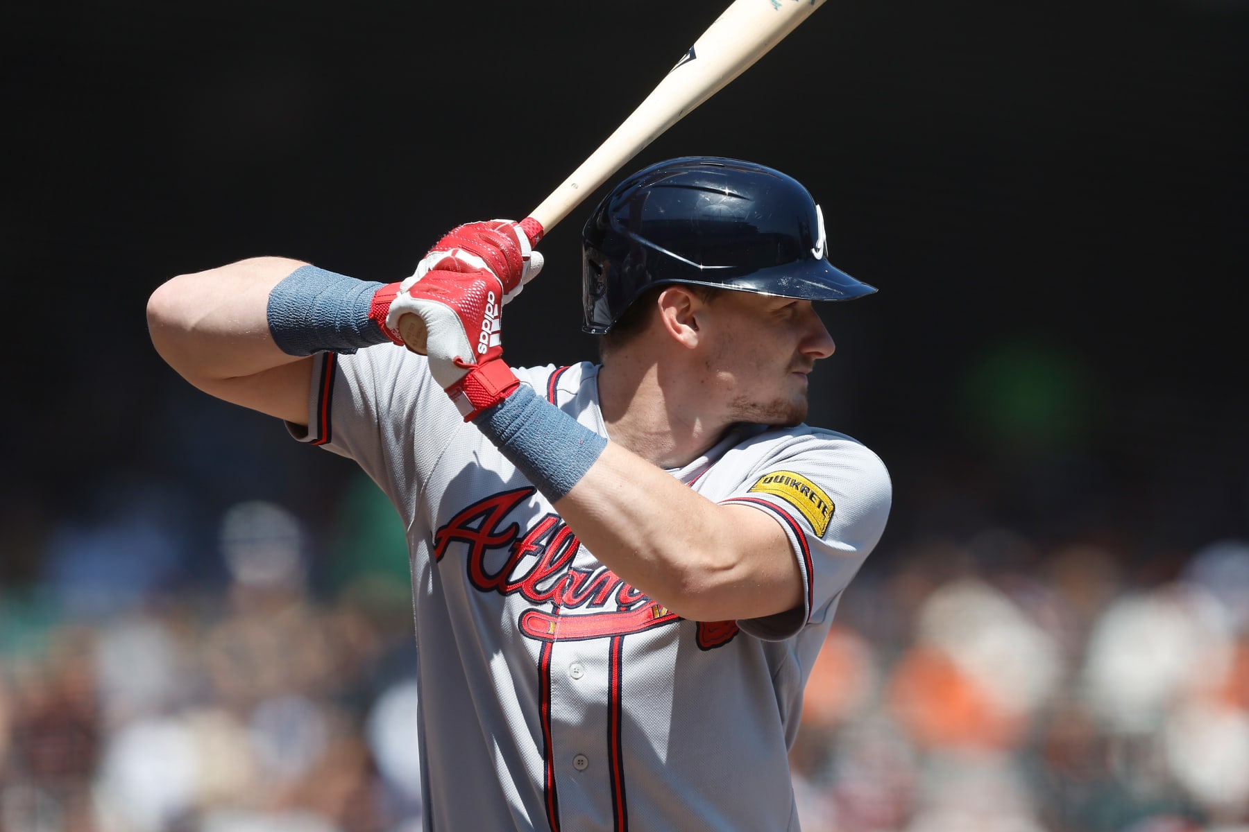 SAN FRANCISCO, CALIFORNIA - AUGUST 26: Sean Murphy #12 of the Atlanta Braves at bat against the San Francisco Giants at Oracle Park on August 26, 2023 in San Francisco, California. (Photo by Lachlan Cunningham/Getty Images)