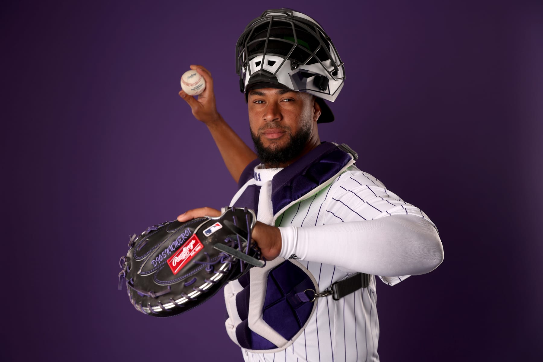 SCOTTSDALE, ARIZONA - FEBRUARY 22: Elias Diaz #35 of the Colorado Rockies poses for a portrait during photo day at Salt River Fields at Talking Stick on February 22, 2024 in Scottsdale, Arizona. (Photo by Steph Chambers/Getty Images)