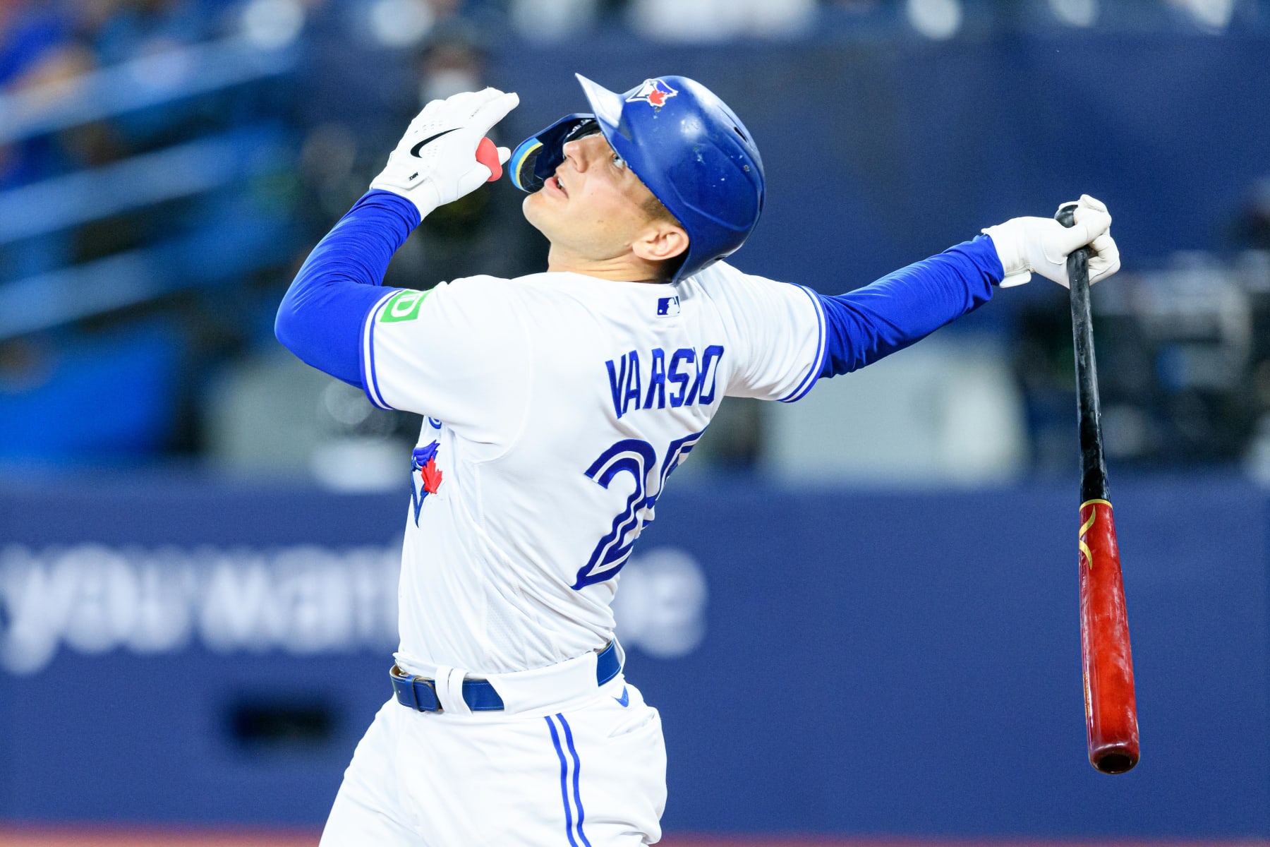 TORONTO, ON - SEPTEMBER 11: Toronto Blue Jays Outfield Daulton Varsho (25) bats during the MLB baseball regular season game between the Texas Rangers  and the Toronto Blue Jays on September 11, 2023, at Rogers Centre in Toronto, ON, Canada. (Photo by Julian Avram/Icon Sportswire via Getty Images)