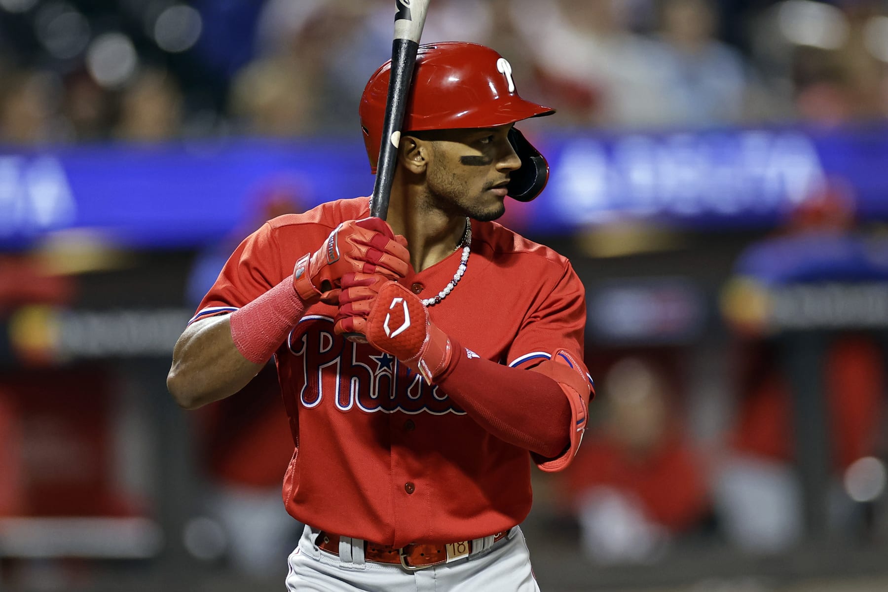 NEW YORK, NY - SEPTEMBER 30: Johan Rojas #18 of the Philadelphia Phillies in action against the New York Mets during the fourth inning of the second game of a doubleheader at Citi Field on September 30, 2023 in New York City. (Photo by Adam Hunger/Getty Images)