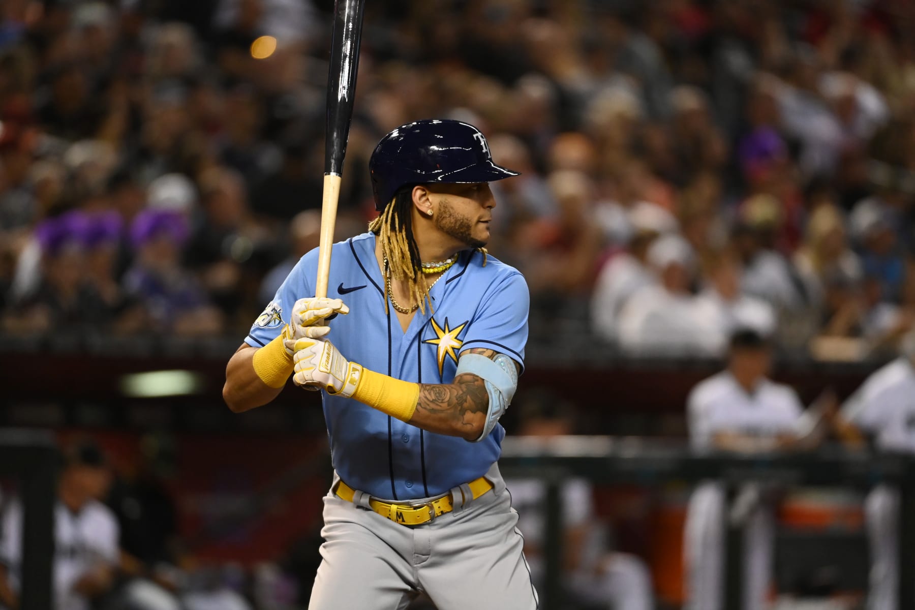 PHOENIX, ARIZONA - JUNE 27: Jose Siri #22 of the Tampa Bay Rays gets ready in the batters box against the Arizona Diamondbacks at Chase Field on June 27, 2023 in Phoenix, Arizona. (Photo by Norm Hall/Getty Images)