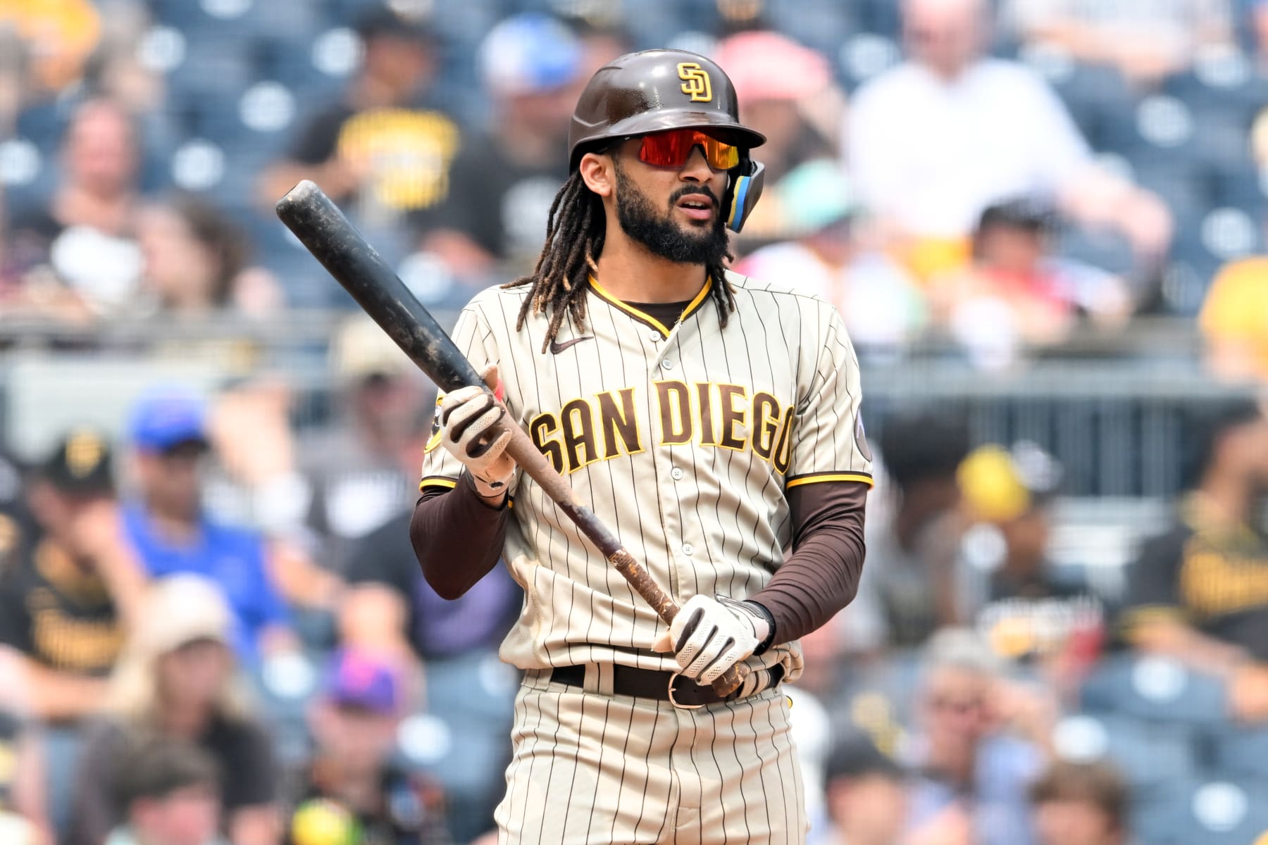 PITTSBURGH, PENNSYLVANIA - JUNE 29, 2023: Fernando Tatís Jr. #23 of the San Diego Padres bats during the fifth inning against the Pittsburgh Pirates at PNC Park on June 29, 2023 in Pittsburgh, Pennsylvania. (Photo by Nick Cammett/Diamond Images via Getty Images)