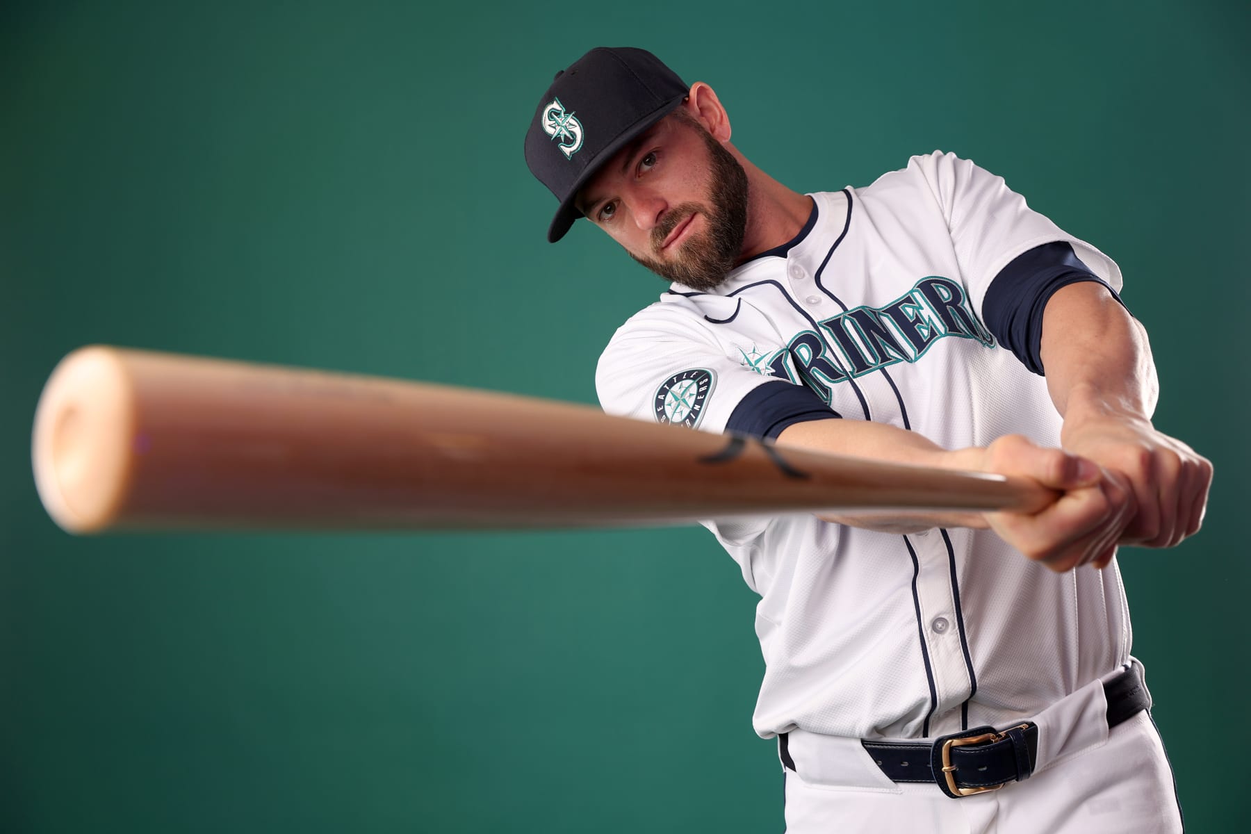 PEORIA, ARIZONA - FEBRUARY 23: Mitch Haniger of the Seattle Mariners poses for a portrait during photo day at the Peoria Sports Complex on February 23, 2024 in Peoria, Arizona. (Photo by Steph Chambers/Getty Images)