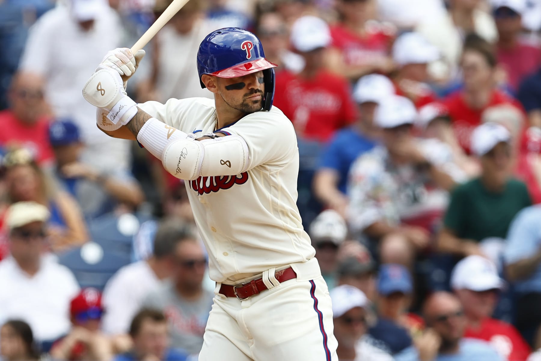 PHILADELPHIA, PENNSYLVANIA - JUNE 11: Nick Castellanos #8 of the Philadelphia Phillies in action against the Los Angeles Dodgers during a game at Citizens Bank Park on June 11, 2023 in Philadelphia, Pennsylvania. (Photo by Rich Schultz/Getty Images)