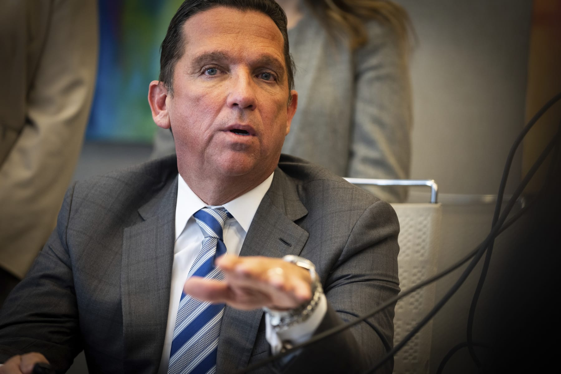Attorney Tony Buzbee speaks to reporters at a news conference on Monday, Nov. 8, 2021. Buzbee is representing the family of Axel Acosta Avila who was killed at a concert in Houston. (AP Photo/Robert Bumsted)