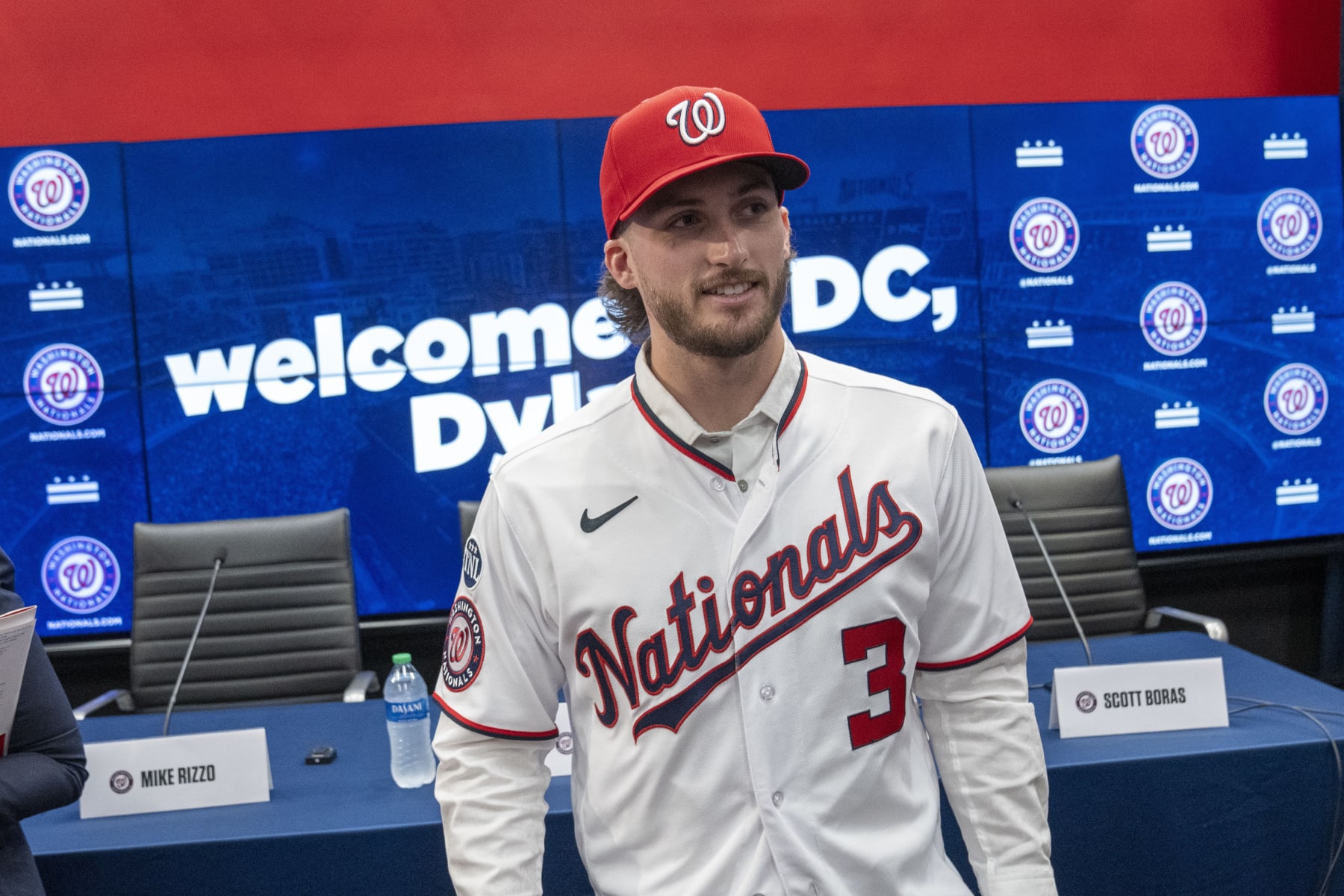 Dylan Crews, the second overall pick in the Major League Baseball draft, departs after a media availability at Nationals Park, Saturday, July 22, 2023, in Washington. (AP Photo/Alex Brandon)