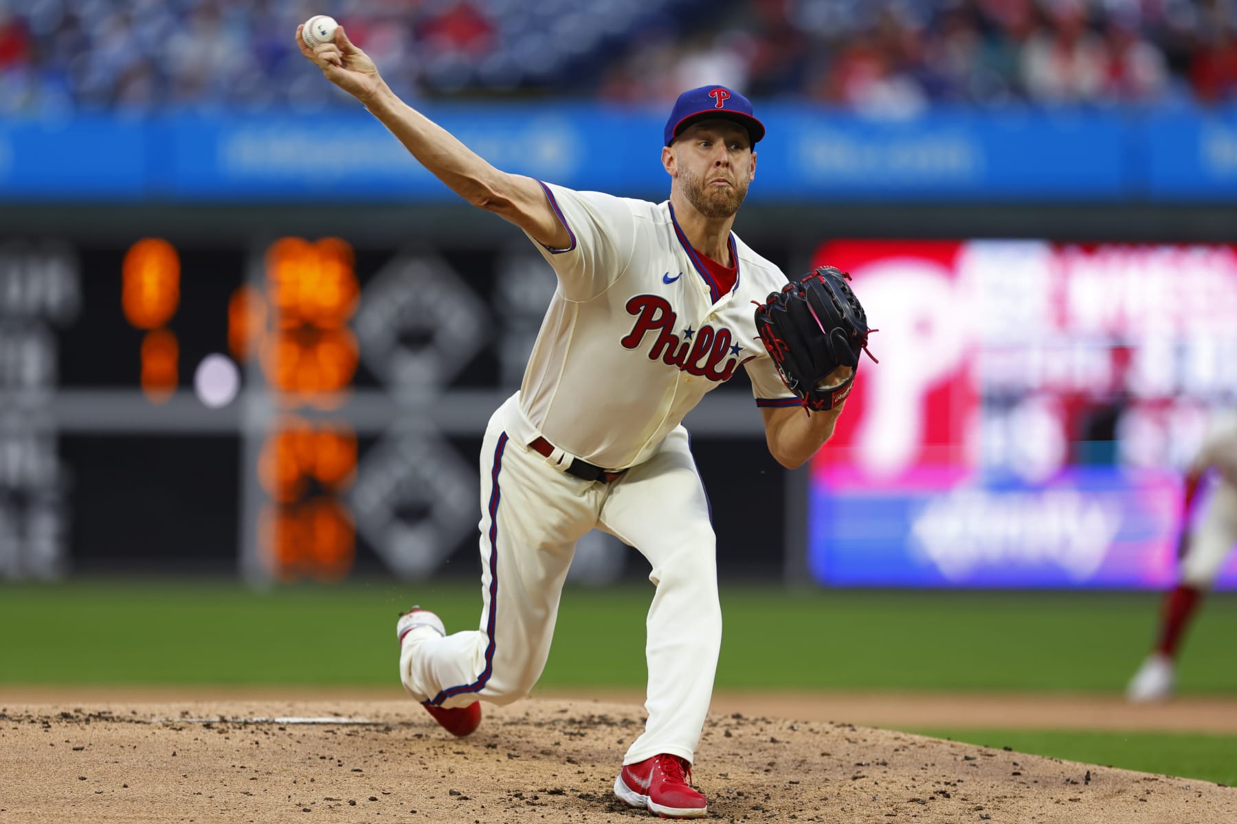 PHILADELPHIA, PENNSYLVANIA - SEPTEMBER 23: Zack Wheeler #45 of the Philadelphia Phillies in action against the New York Mets during a game at Citizens Bank Park on September 23, 2023 in Philadelphia, Pennsylvania. (Photo by Rich Schultz/Getty Images)