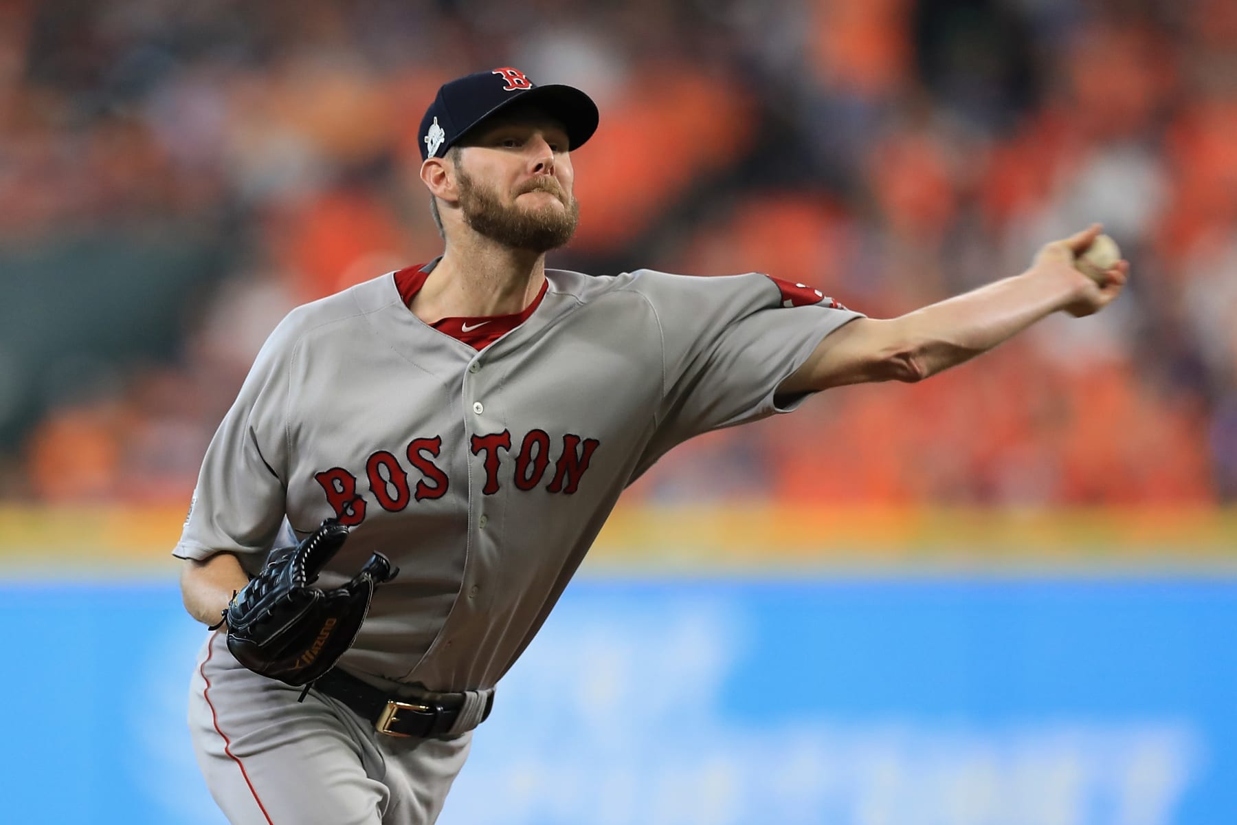 HOUSTON, TX - OCTOBER 05:  Chris Sale #41 of the Boston Red Sox throws a pitch in the first inning against the Houston Astros during game one of the American League Division Series at Minute Maid Park on October 5, 2017 in Houston, Texas.  (Photo by Ronald Martinez/Getty Images)
