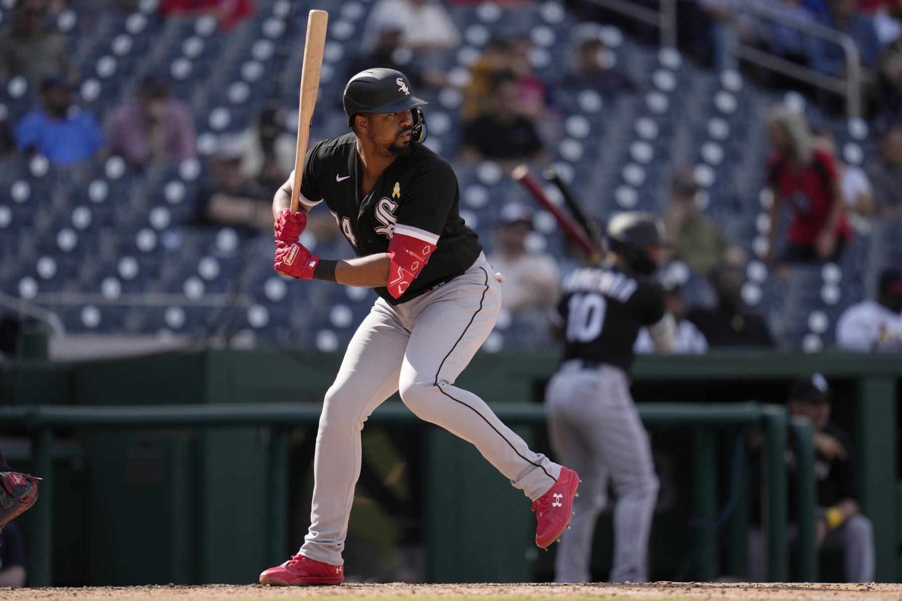 WASHINGTON, DC - SEPTEMBER 20: Eloy Jimenez #74 of the Chicago White Sox bats against the Washington Nationals during the eighth inning at Nationals Park on September 20, 2023 in Washington, DC. (Photo by Jess Rapfogel/Getty Images)