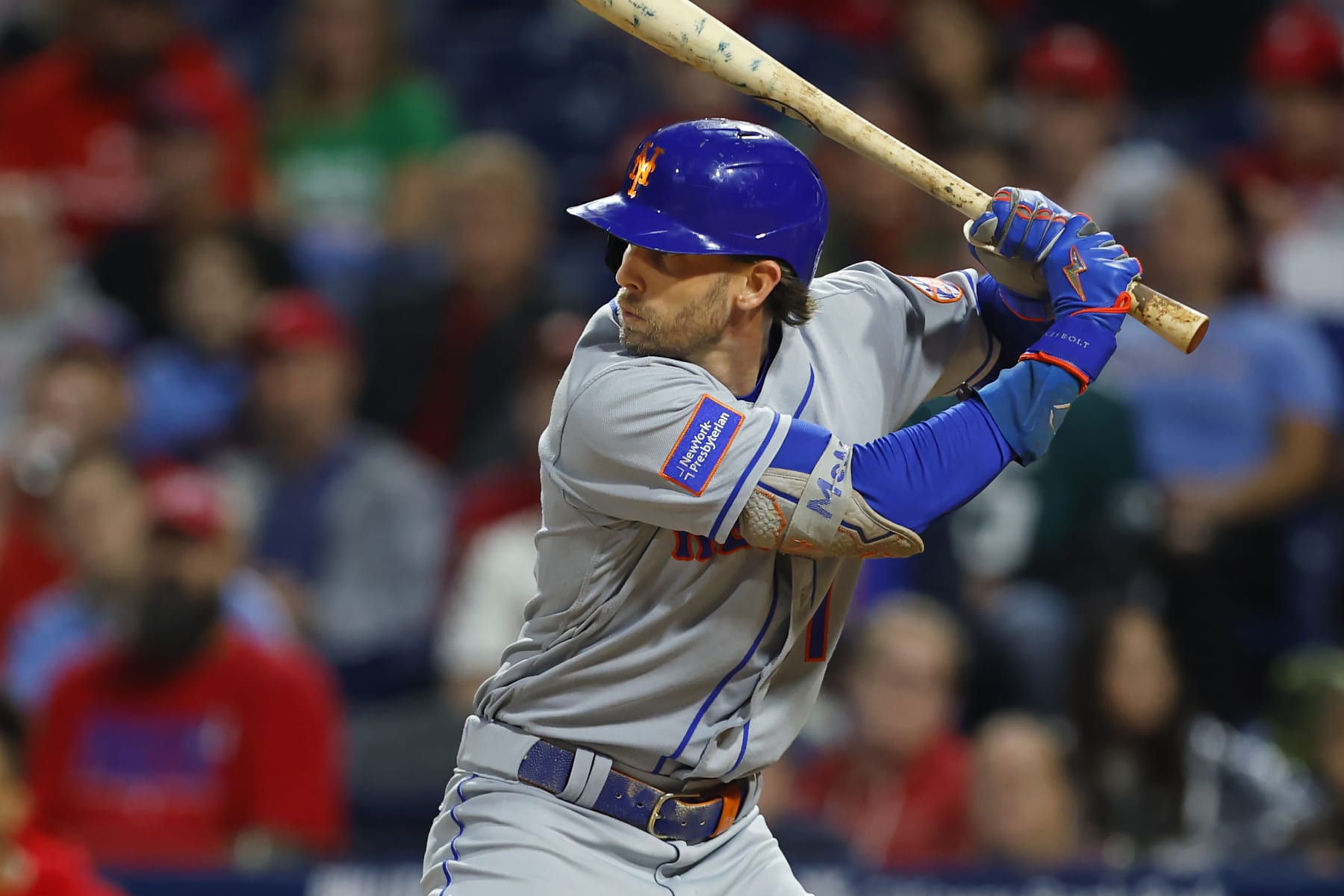 PHILADELPHIA, PENNSYLVANIA - SEPTEMBER 24: Jeff McNeil #1 of the New York Mets in action against the Philadelphia Phillies during a game at Citizens Bank Park on September 24, 2023 in Philadelphia, Pennsylvania. (Photo by Rich Schultz/Getty Images)