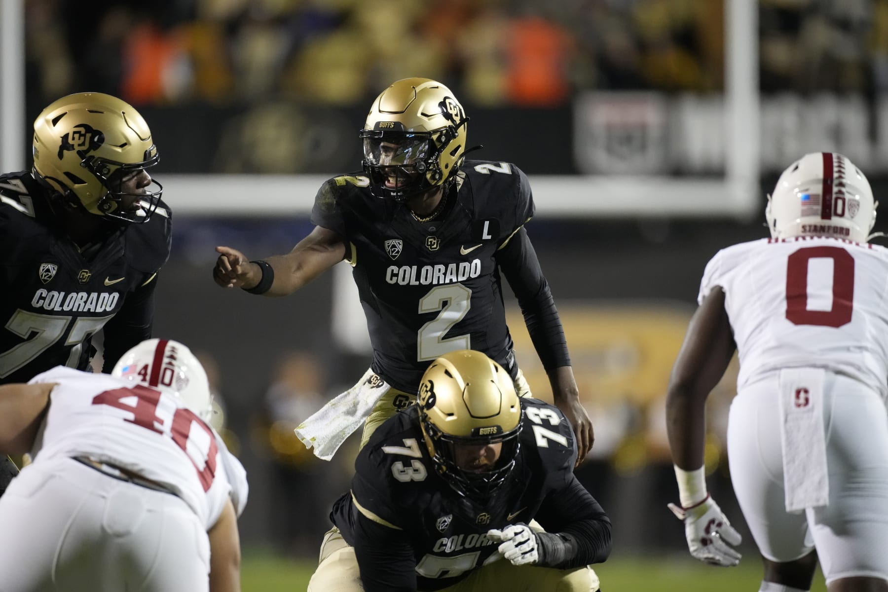 Colorado quarterback Shedeur Sanders (2) in the first half of an NCAA college football game Friday, Oct. 13, 2023, in Boulder, Colo. (AP Photo/David Zalubowski)
