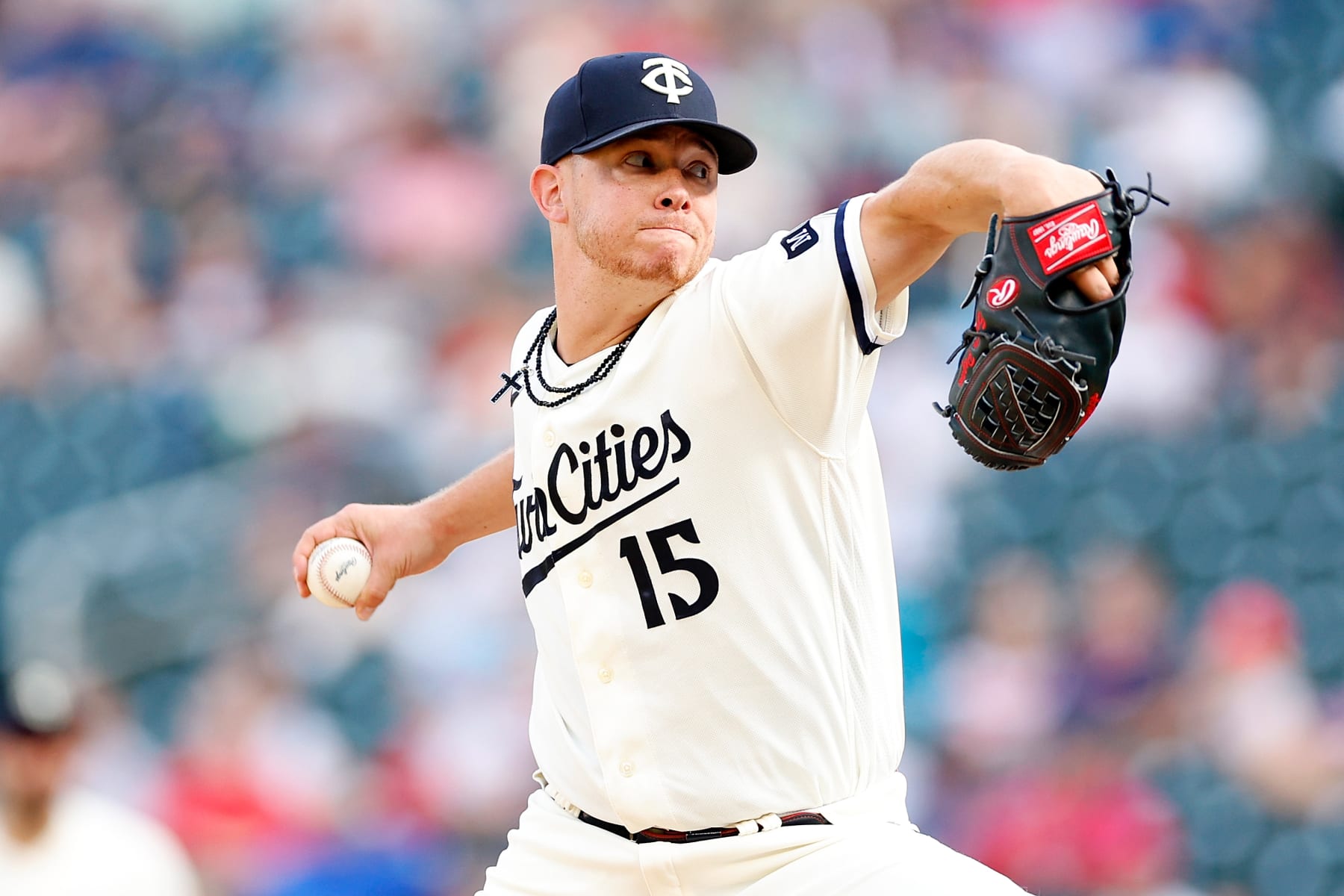 MINNEAPOLIS, MINNESOTA - AUGUST 27: Emilio Pagan #15 of the Minnesota Twins delivers a pitch against the Texas Rangers in the 12th inning at Target Field on August 27, 2023 in Minneapolis, Minnesota. The Twins defeated the Rangers 7-6 in 13 innings. (Photo by David Berding/Getty Images)