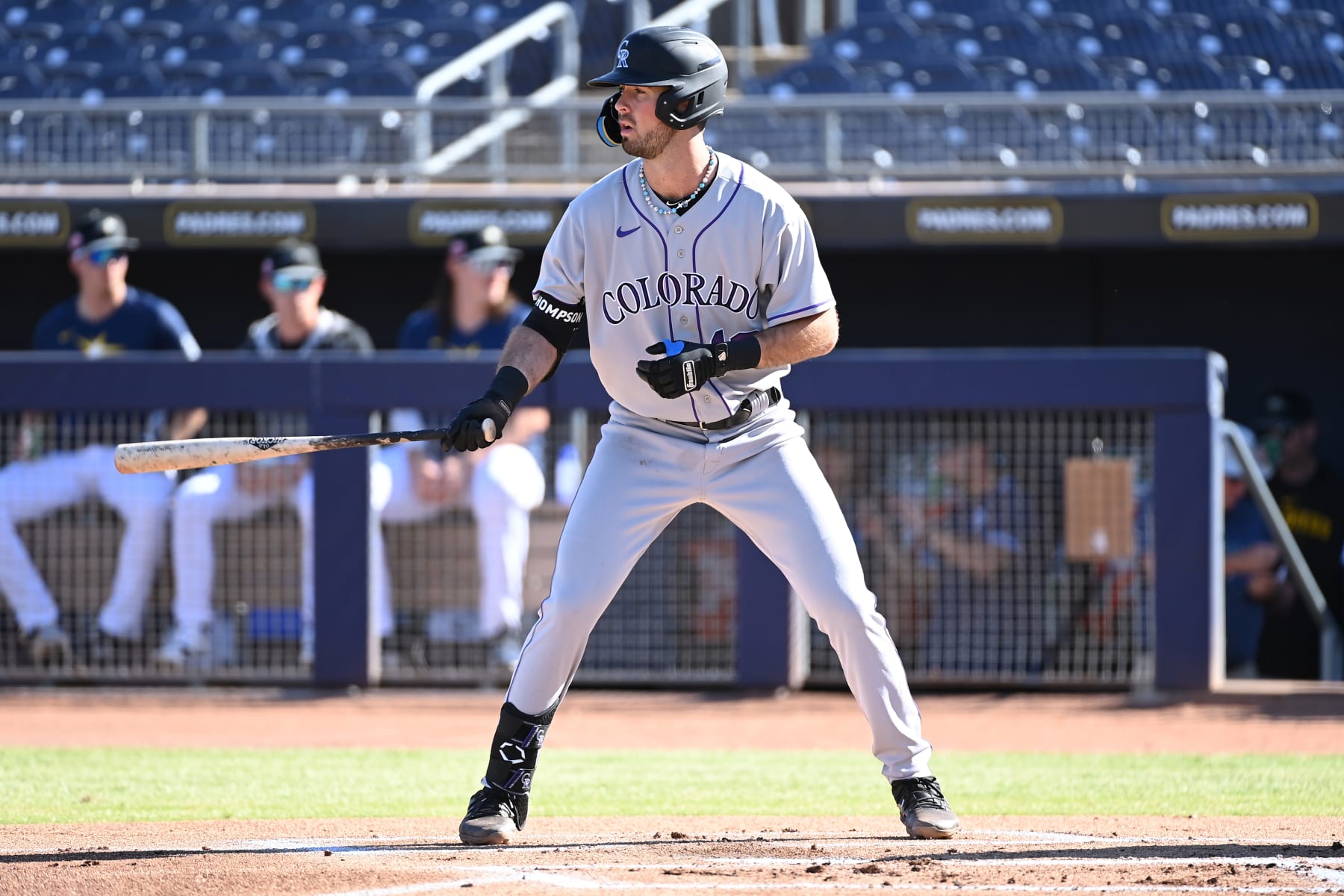 PEORIA , AZ - OCTOBER 18: Sterlin Thompson #13 of the Salt River Rafters bats during the game between the Salt River Rafters and the Peoria Javelinas at Peoria Sports Complex on Wednesday, October 18, 2023 in Peoria , Arizona. (Photo by Norm Hall/MLB Photos via Getty Images)