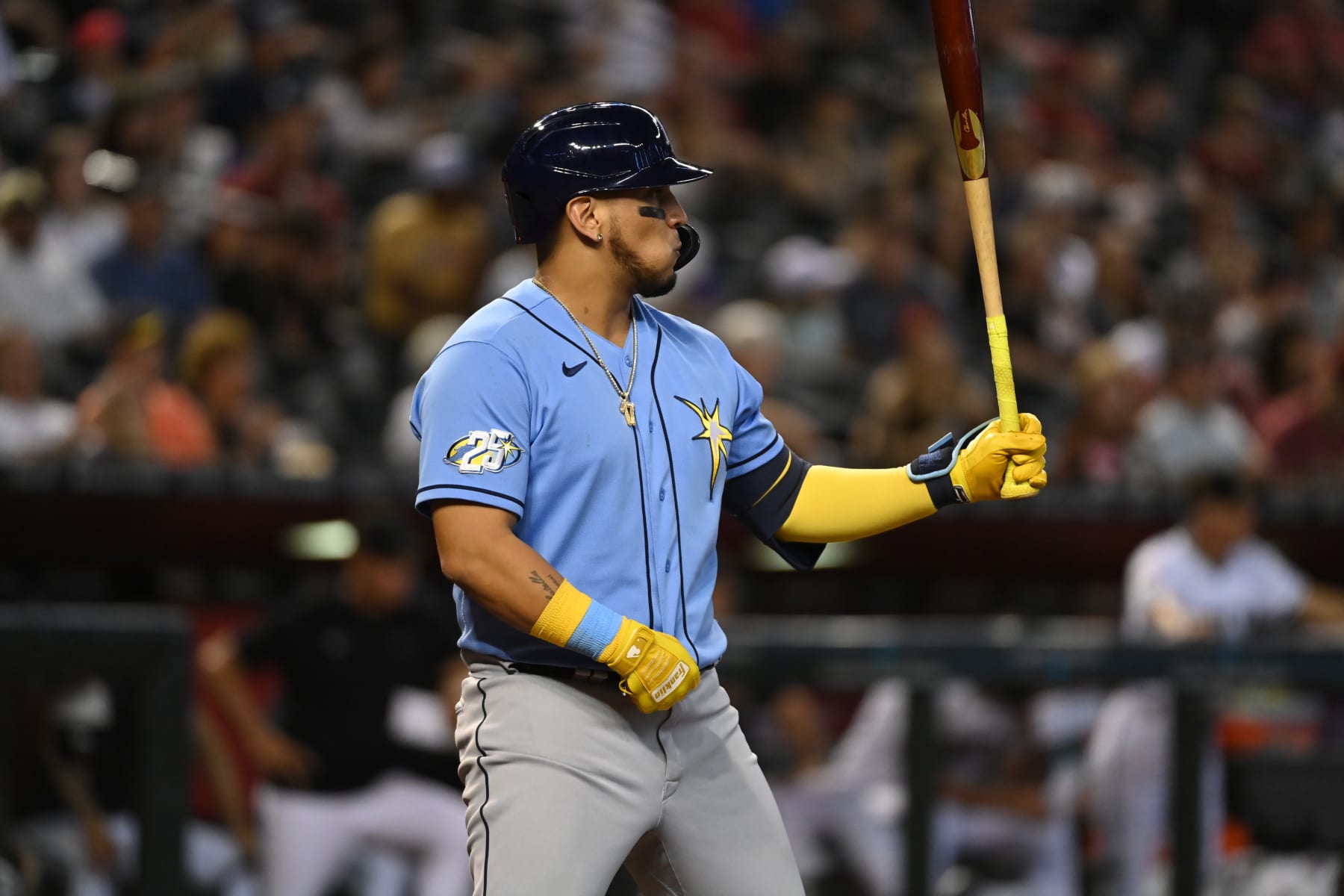 PHOENIX, ARIZONA - JUNE 29: Isaac Paredes #17 of the Tampa Bay Rays gets ready in the batters box against the Arizona Diamondbacks at Chase Field on June 29, 2023 in Phoenix, Arizona. (Photo by Norm Hall/Getty Images)
