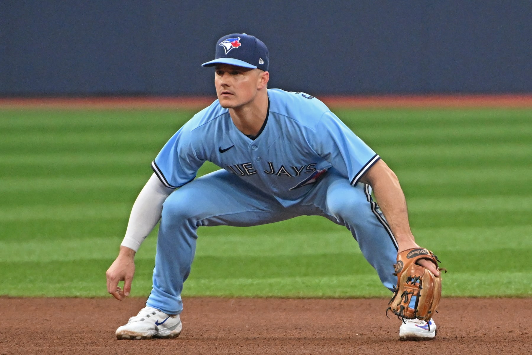 TORONTO, ON - JUNE 27: Toronto Blue Jays Third base Matt Chapman (26) in action during the regular season MLB game between the San Francisco Giants and Toronto Blue Jays on June 27, 2023 at Rogers Centre in Toronto, ON. (Photo by Gerry Angus/Icon Sportswire via Getty Images)