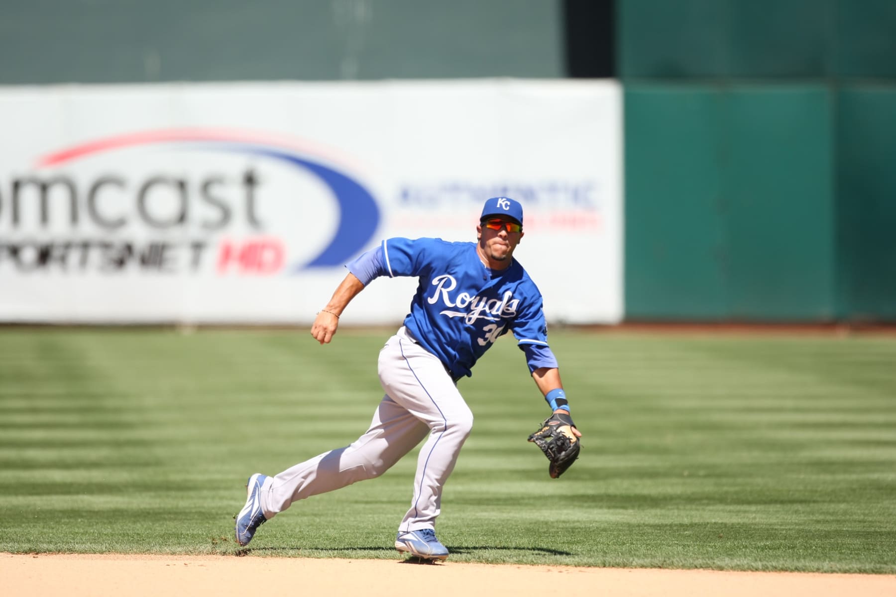 OAKLAND, CA - JULY 30: Mike Aviles #30 of the Kansas City Royals fields during the game against the Oakland Athletics at the McAfee Coliseum in Oakland, California on July 30, 2008.  The Royals defeated the Athletics 4-3 in 10 innings.  (Photo by Don Smith/MLB Photos via Getty Images) 