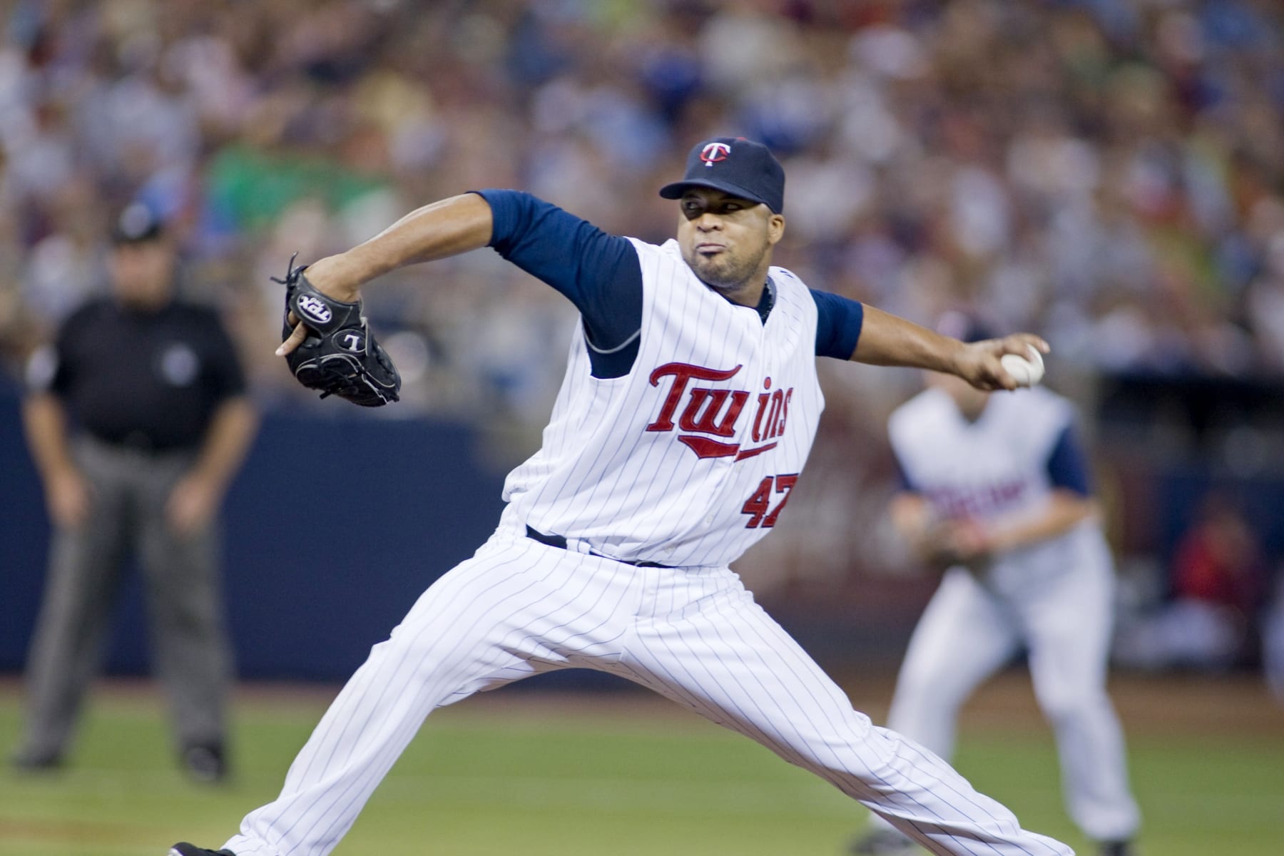 MINNEAPOLIS - AUGUST 20: Francisco Liriano of the Minnesota Twins pitches to the Oakland Athletics at the Humphrey Metrodome in Minneapolis, Minnesota on August 20, 2008.  The Twins defeated the Athletics 3-1.  (Photo by Bruce Kluckhohn/MLB Photos via Getty Images) 