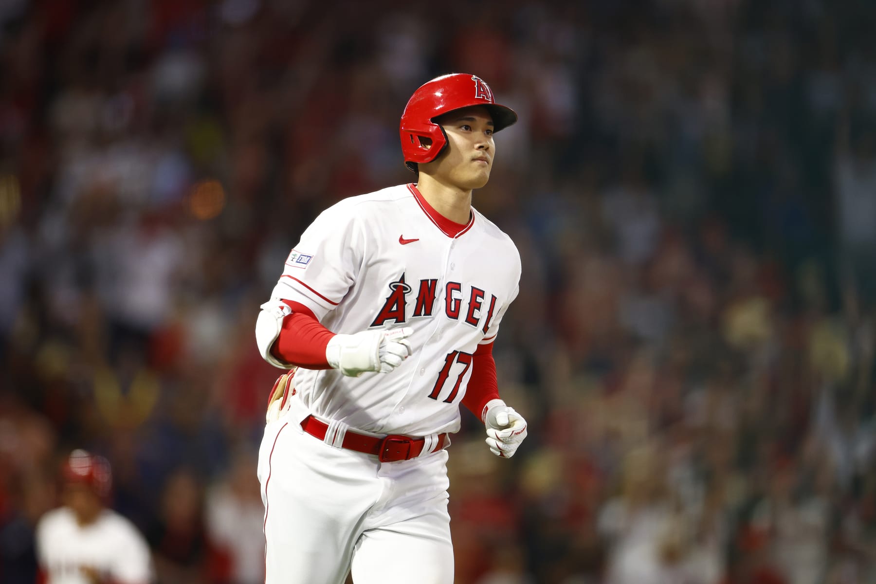 ANAHEIM, CALIFORNIA - JUNE 30:   Shohei Ohtani #17 of the Los Angeles Angels at Angel Stadium of Anaheim on June 30, 2023 in Anaheim, California. (Photo by Ronald Martinez/Getty Images)