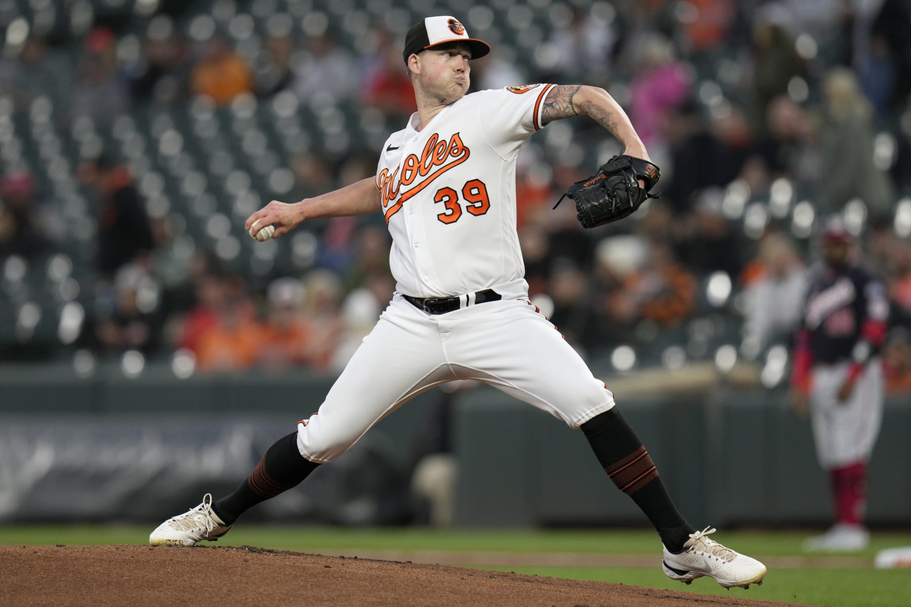 BALTIMORE, MARYLAND - SEPTEMBER 26: Kyle Bradish #39 of the Baltimore Orioles pitches against the Washington Nationals during the first inning at Oriole Park at Camden Yards on September 26, 2023 in Baltimore, Maryland. (Photo by Jess Rapfogel/Getty Images)