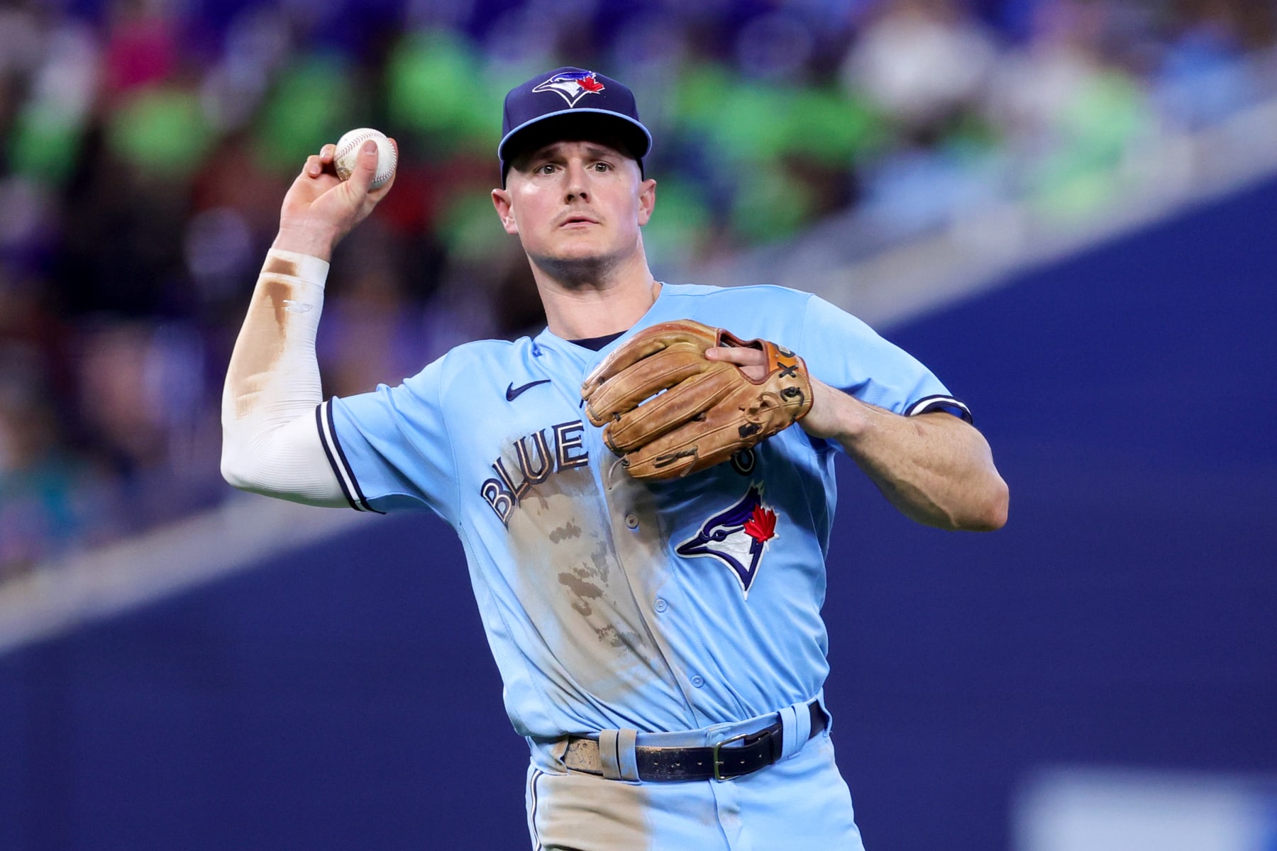 MIAMI, FLORIDA - JUNE 21: Matt Chapman #26 of the Toronto Blue Jays in action against the Miami Marlins during the sixth inning at loanDepot park on June 21, 2023 in Miami, Florida. (Photo by Megan Briggs/Getty Images)