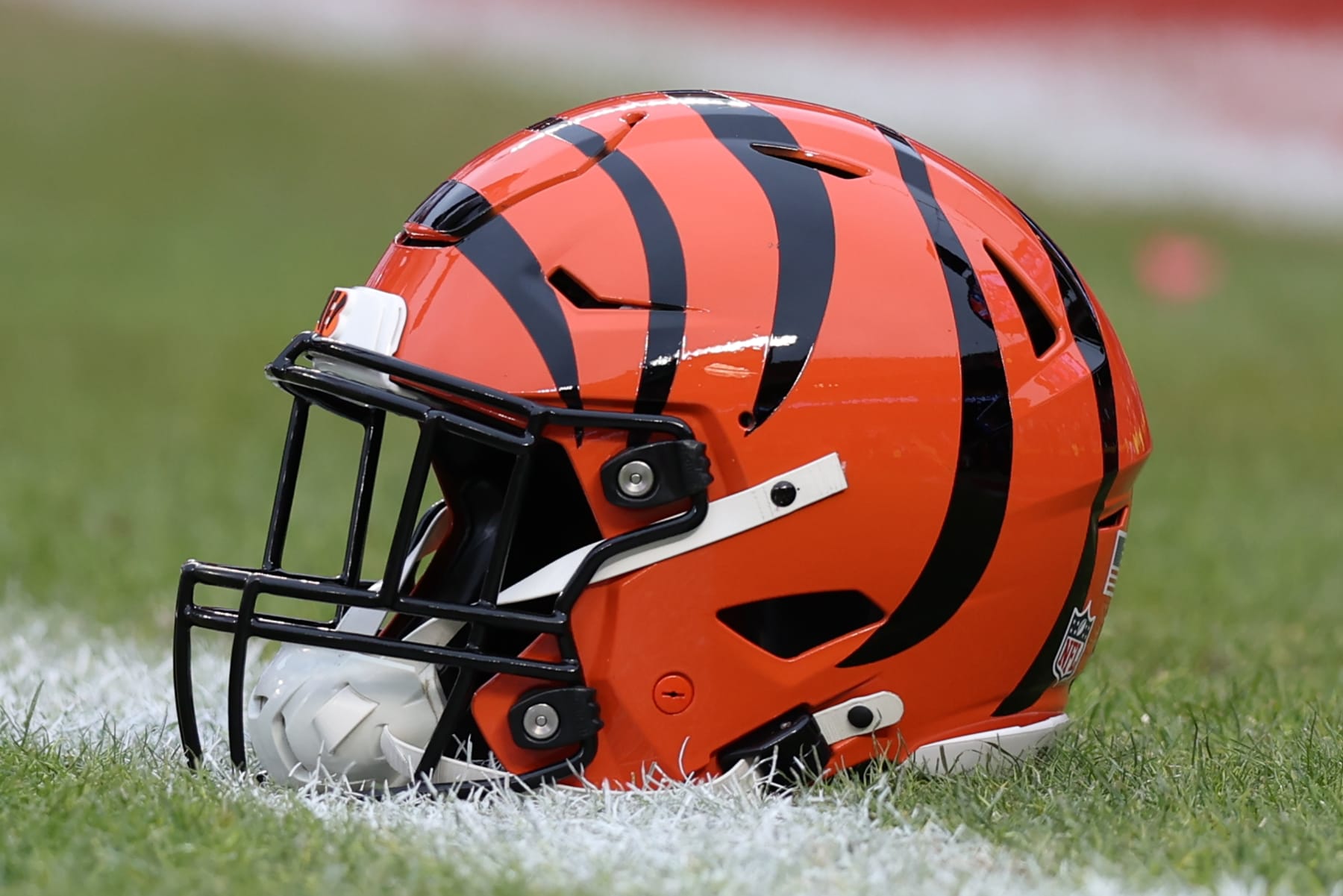 KANSAS CITY, MO - DECEMBER 31: A view of a Cincinnati Bengals helmet before an NFL game between the Cincinnati Bengals and Kansas City Chiefs on Dec 31, 2023 at GEHA Field at Arrowhead Stadium in Kansas City, MO. (Photo by Scott Winters/Icon Sportswire via Getty Images)