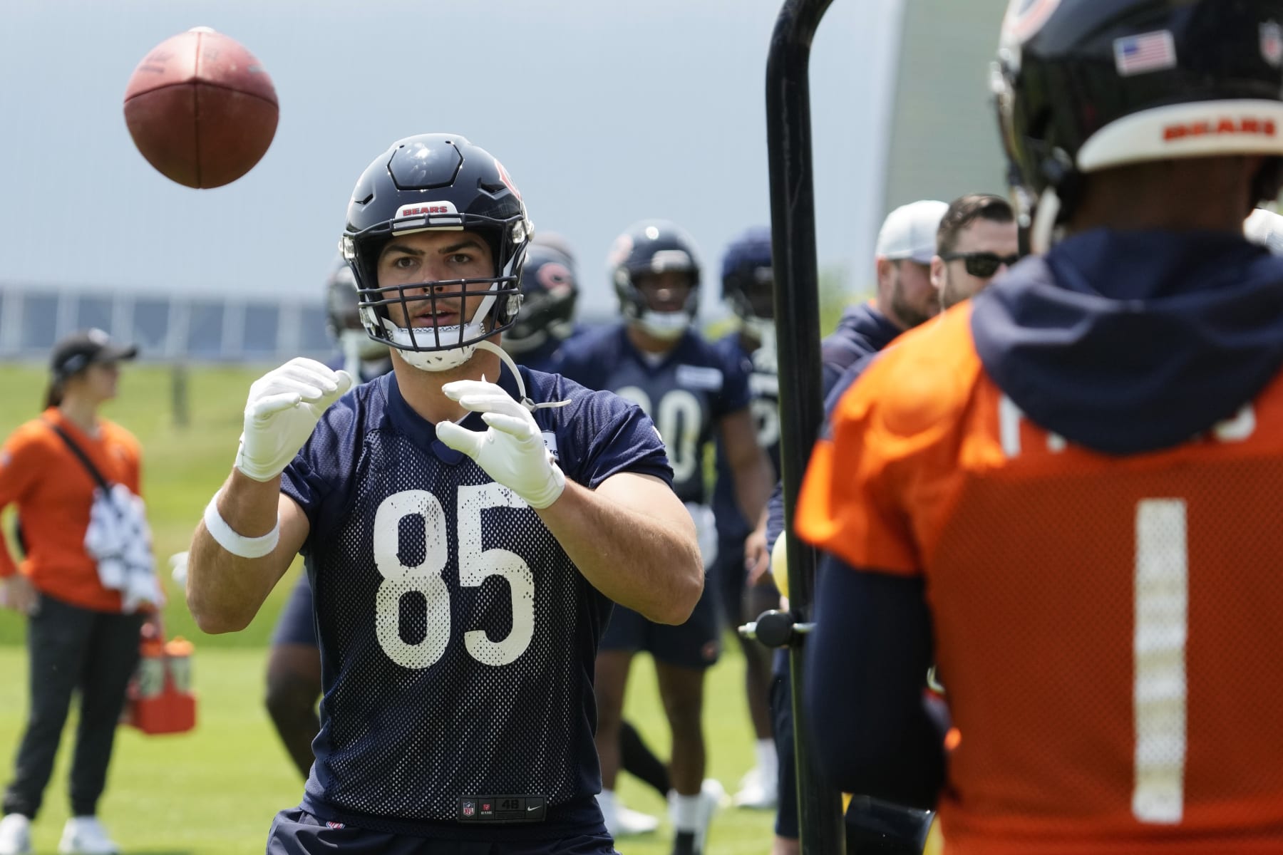 Chicago Bears tight end Cole Kmet works on the field during NFL football OTA practice in Lake Forest, Ill., Wednesday, June 7, 2023. (AP Photo/Nam Y. Huh) Chicago Bears tight end Cole Kmet works on the field during NFL football OTA practice in Lake Forest, Ill., Wednesday, June 7, 2023. (AP Photo/Nam Y. Huh)