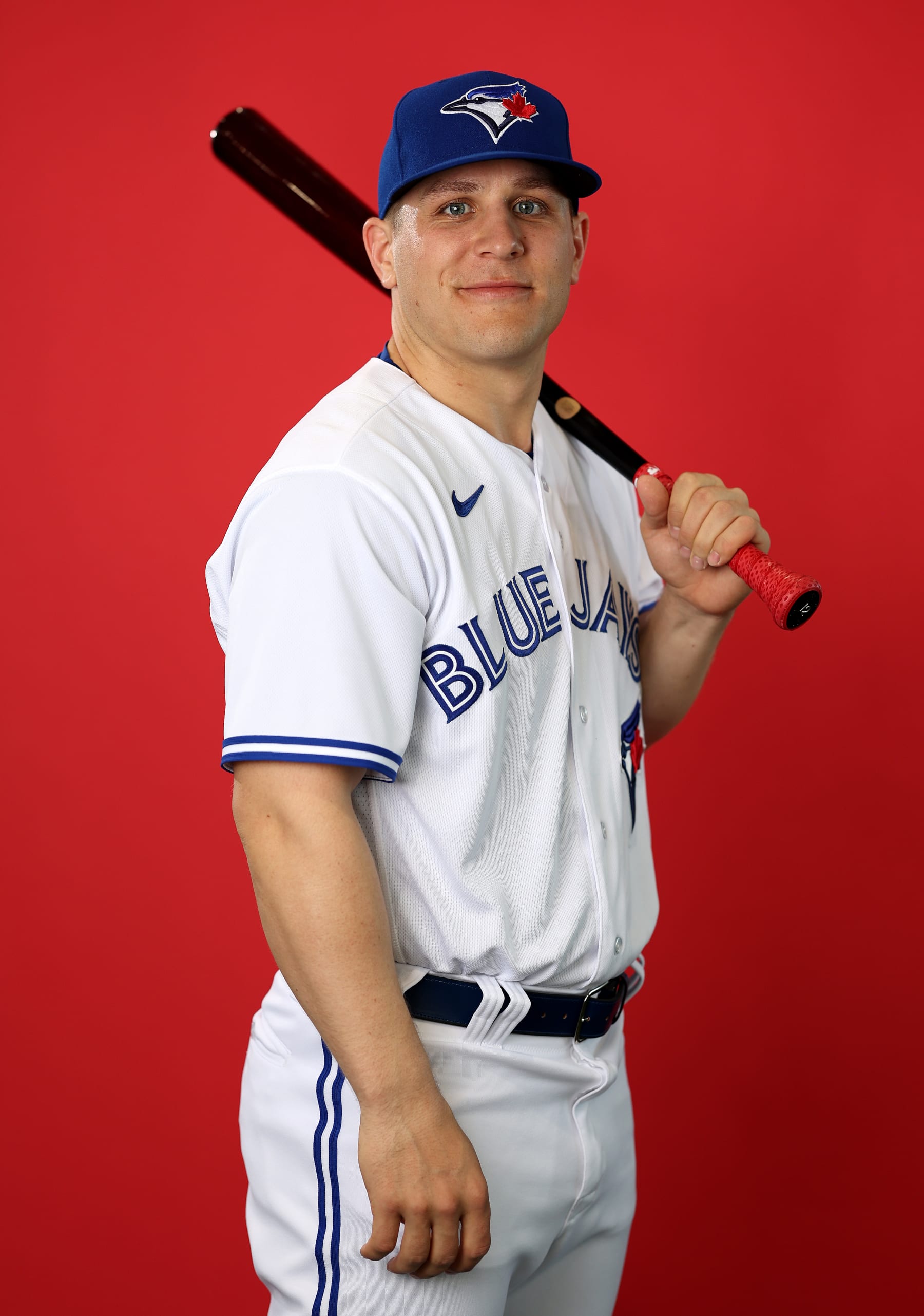 DUNEDIN, FLORIDA - FEBRUARY 22:  Daulton Varsho #25 of the Toronto Blue Jays poses for a portrait during Toronto Blue Jays Photo Day at the Toronto Blue Jays Spring Training facility on February 22, 2023 in Dunedin, Florida. (Photo by Elsa/Getty Images)