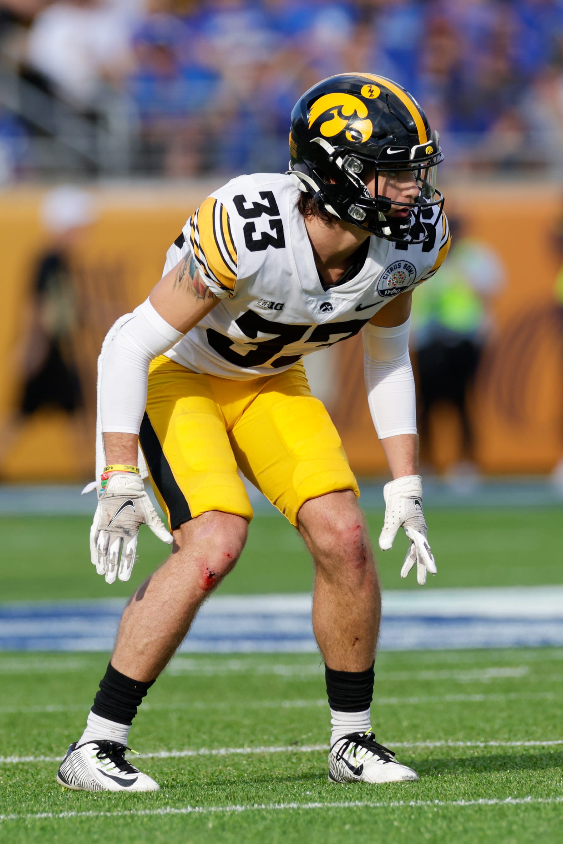 ORLANDO, FL - JANUARY 01: Iowa Hawkeyes defensive back Riley Moss (33) during the Verb Citrus Bowl game between the Iowa Hawkeyes and the Kentucky Wildcats on January 1, 2022 at Camping World Stadium in Orlando, Fl. (Photo by David Rosenblum/Icon Sportswire via Getty Images)