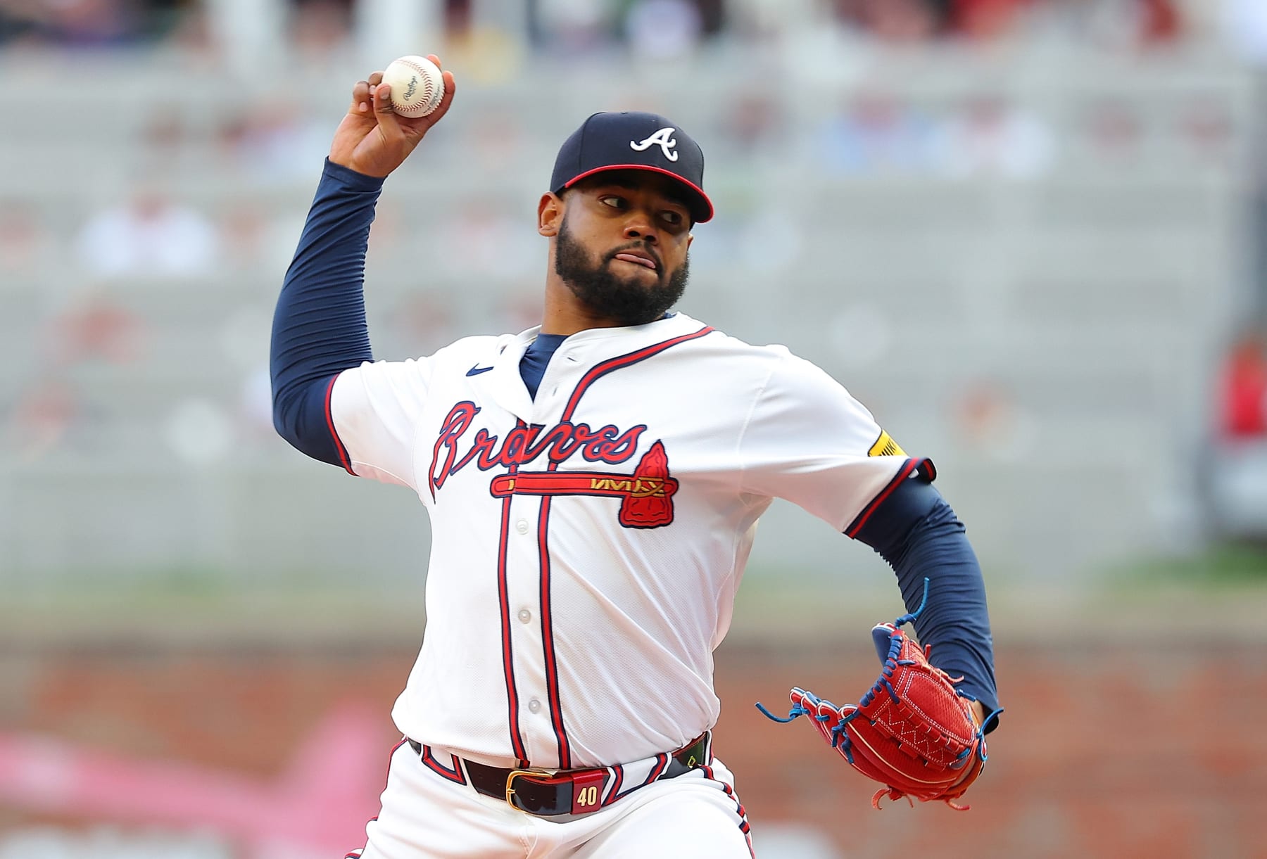 ATLANTA, GEORGIA - MAY 07:  Reynaldo Lopez #40 of the Atlanta Braves pitches in the first inning against the Boston Red Sox at Truist Park on May 07, 2024 in Atlanta, Georgia. (Photo by Kevin C. Cox/Getty Images)