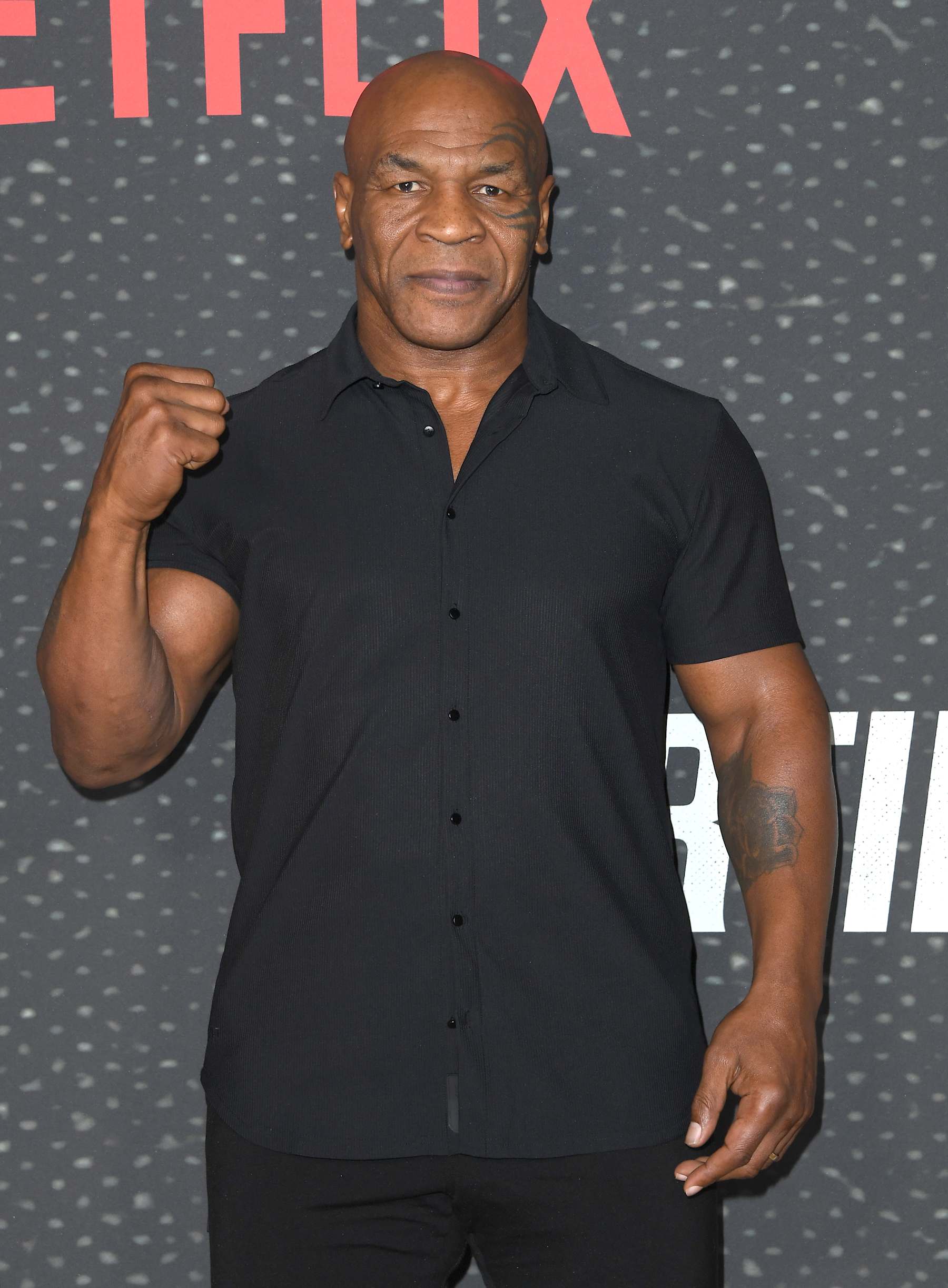 LOS ANGELES, CALIFORNIA - SEPTEMBER 23: Mike Tyson arrives at the Los Angeles Premiere Of Netflix's "Starting 5" at The Egyptian Theatre Hollywood on September 23, 2024 in Los Angeles, California. (Photo by Steve Granitz/FilmMagic)